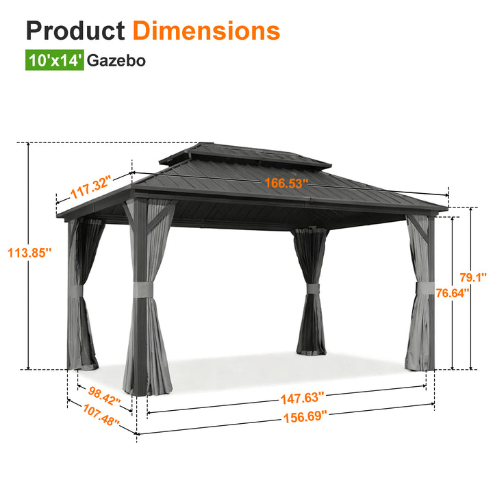 Sunvanta Haven 10 × 14 ft Aluminum Hardtop Gazebo – Ventilated Roof with Curtains for Patio & Backyard