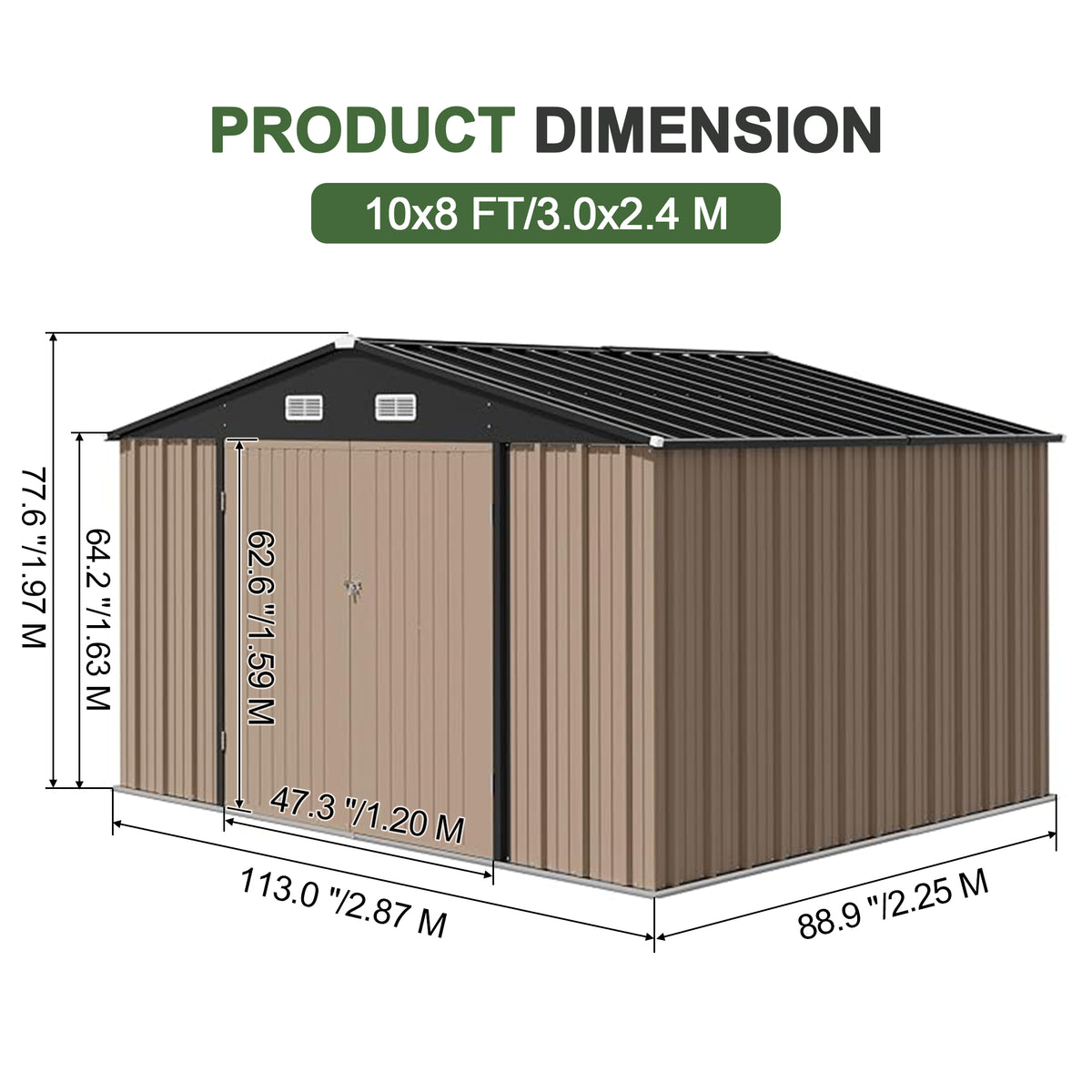 Sunvanta Galvanized Steel Garden Shed, Outdoor Storage Shed with Gable Roof, Backyard Tool Shed for Lawn Equipment, Bikes & Gardening Tools