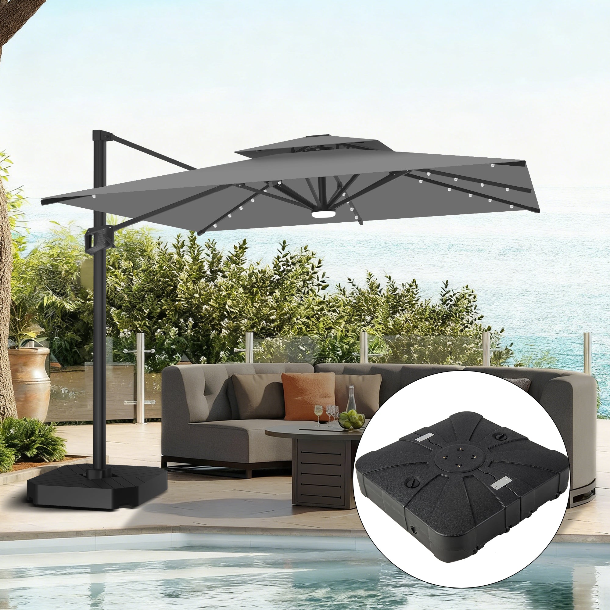 Sunvanta Auron Pro Cantilever Umbrella with Built-In LED Lighting and Reinforced Aluminum Frame for Patio & Garden Use