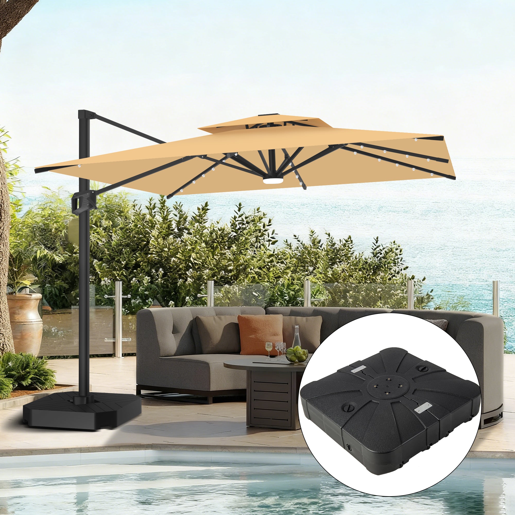 Sunvanta Auron Pro Cantilever Umbrella with Built-In LED Lighting and Reinforced Aluminum Frame for Patio & Garden Use