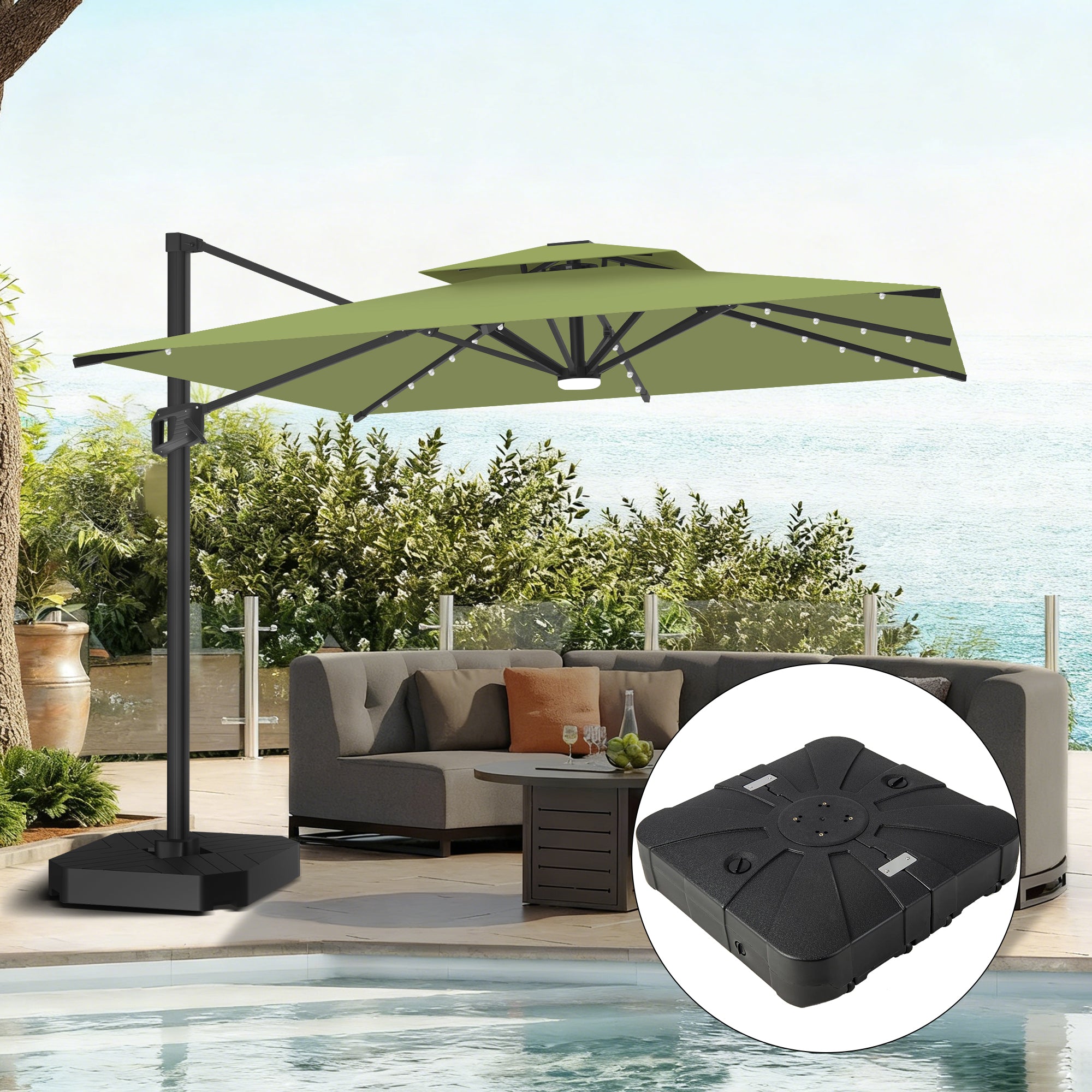 Sunvanta Auron Pro Cantilever Umbrella with Built-In LED Lighting and Reinforced Aluminum Frame for Patio & Garden Use