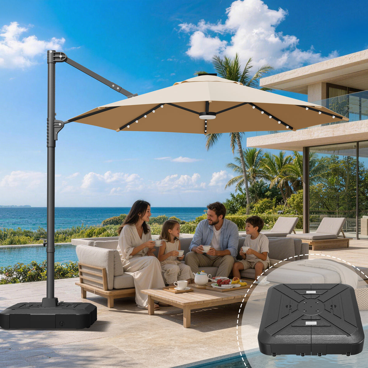 Sunvanta Auron Pro Round Cantilever Patio Umbrella with Solar LED Lights