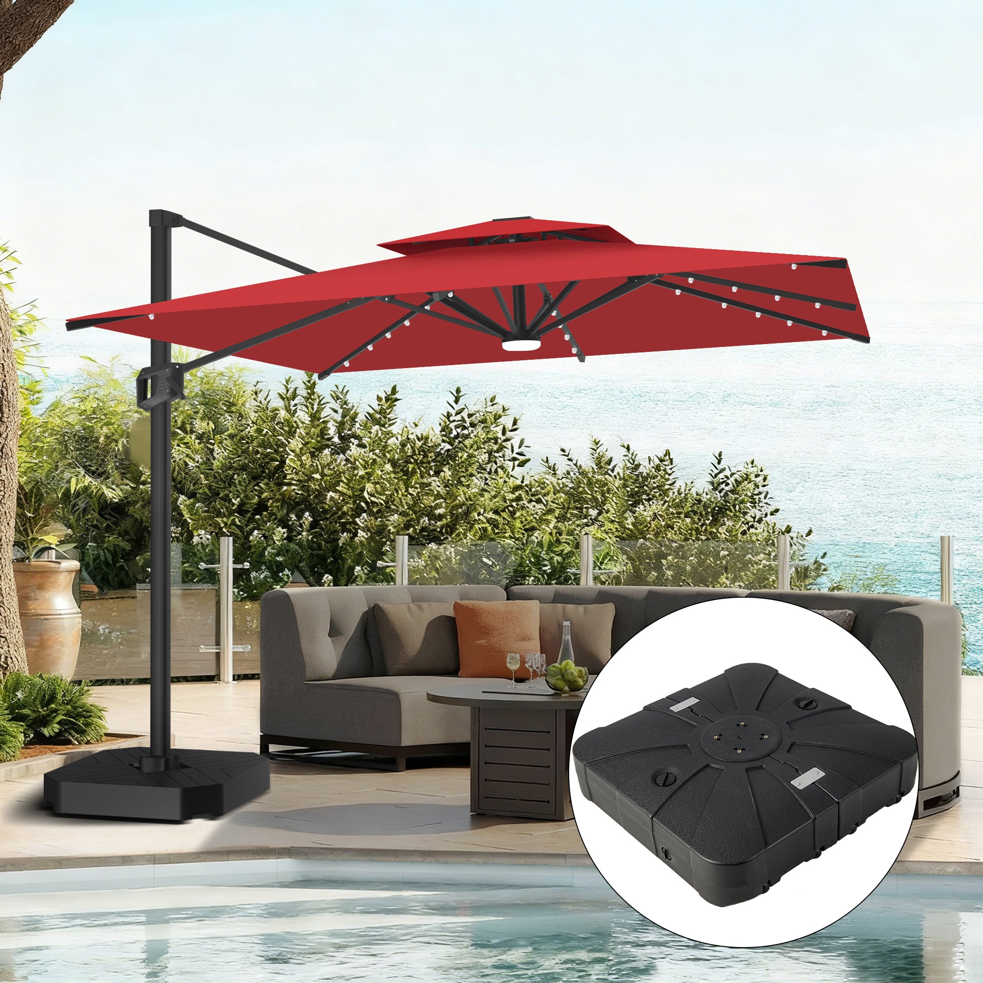 Sunvanta Auron Pro Cantilever Umbrella with Built-In LED Lighting and Reinforced Aluminum Frame for Patio & Garden Use
