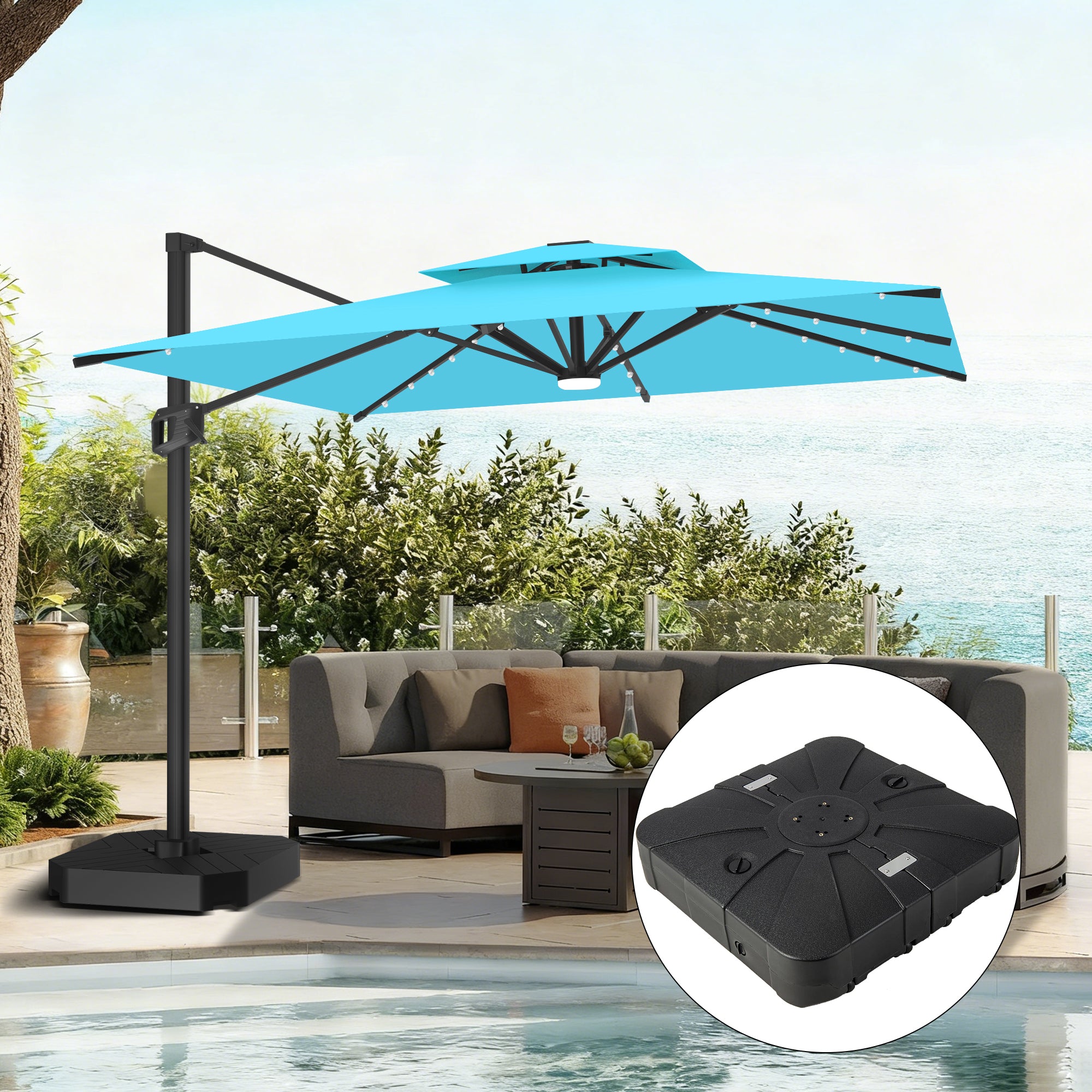 Sunvanta Auron Pro Cantilever Umbrella with Built-In LED Lighting and Reinforced Aluminum Frame for Patio & Garden Use