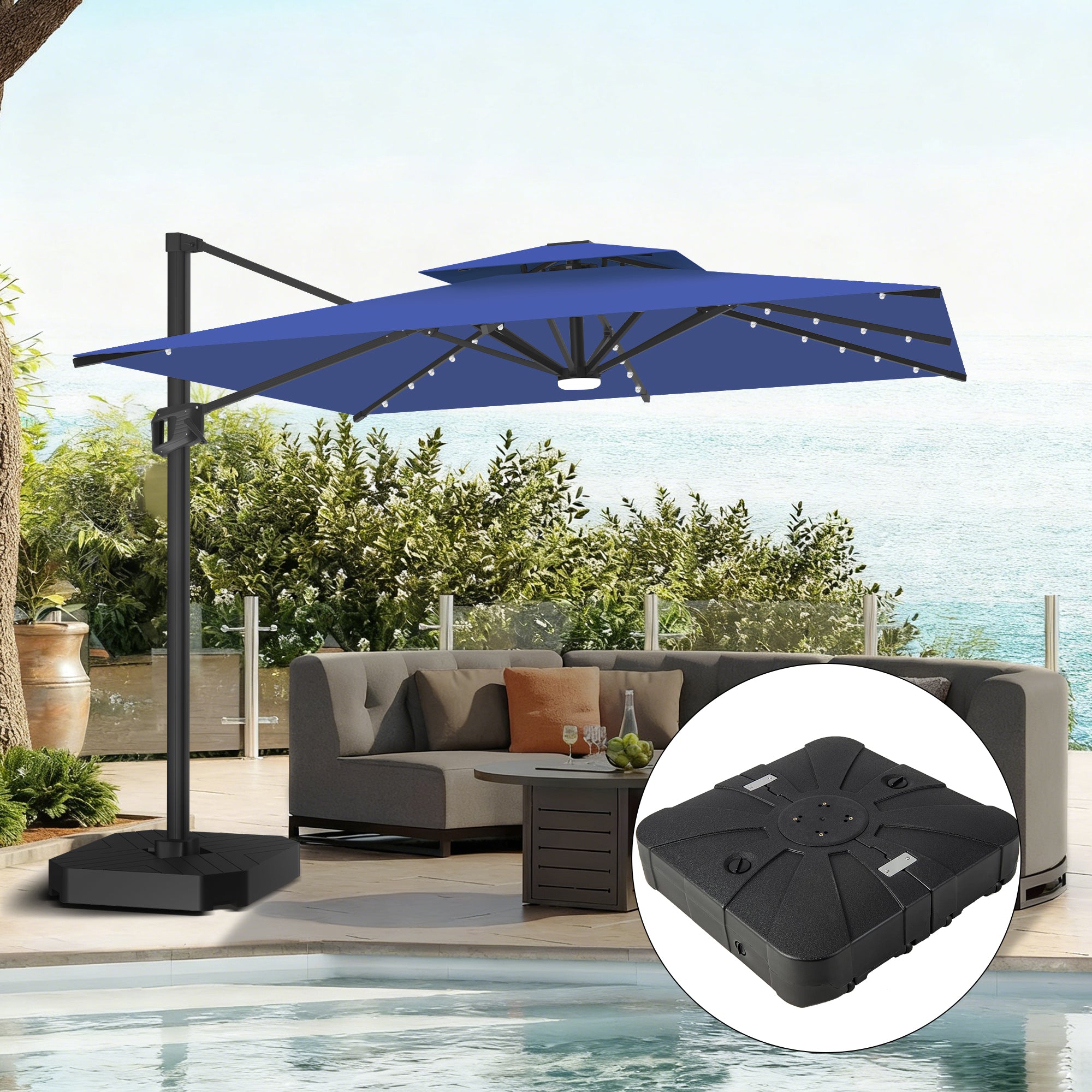 Sunvanta Auron Pro Cantilever Umbrella with Built-In LED Lighting and Reinforced Aluminum Frame for Patio & Garden Use