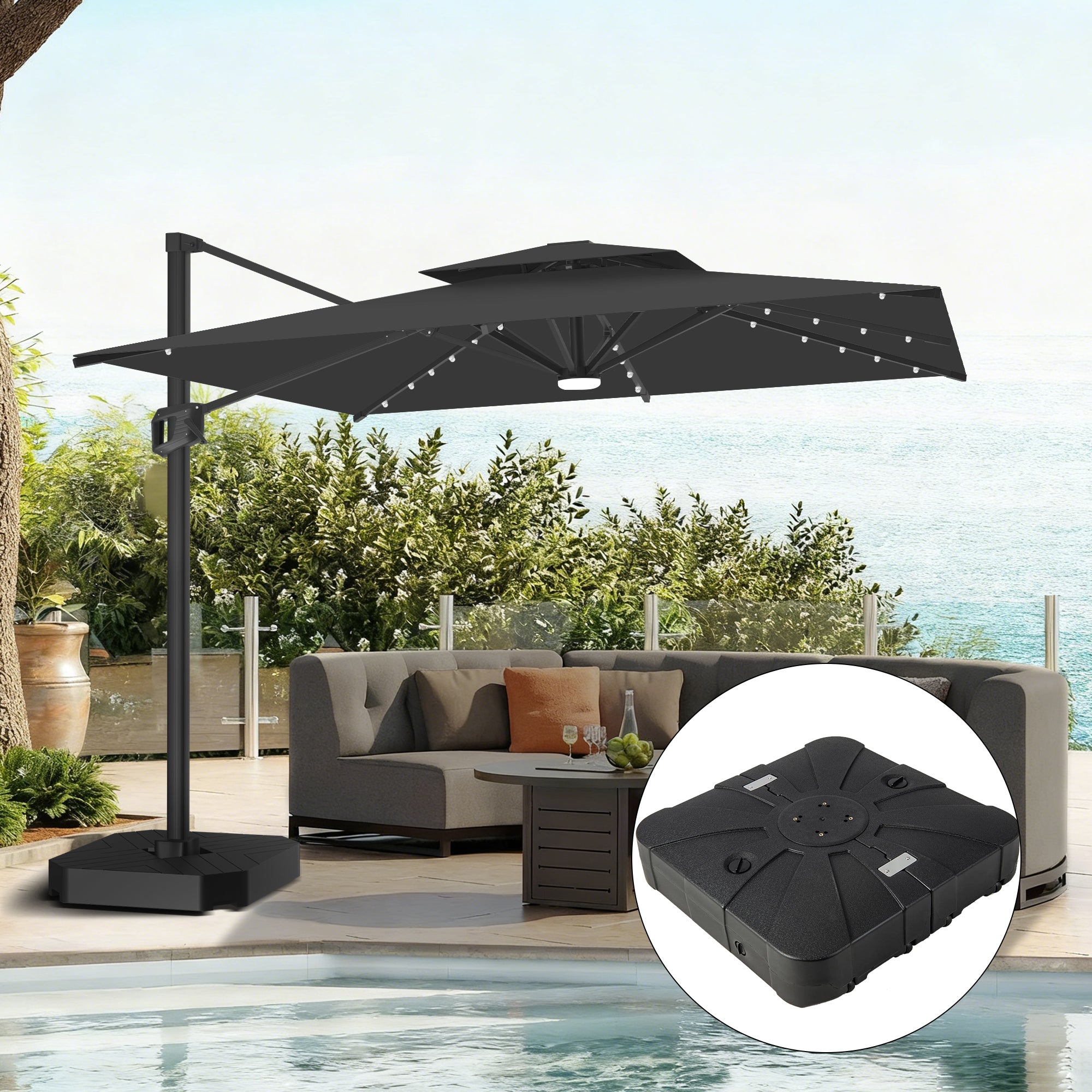 Sunvanta Auron Pro Cantilever Umbrella with Built-In LED Lighting and Reinforced Aluminum Frame for Patio & Garden Use