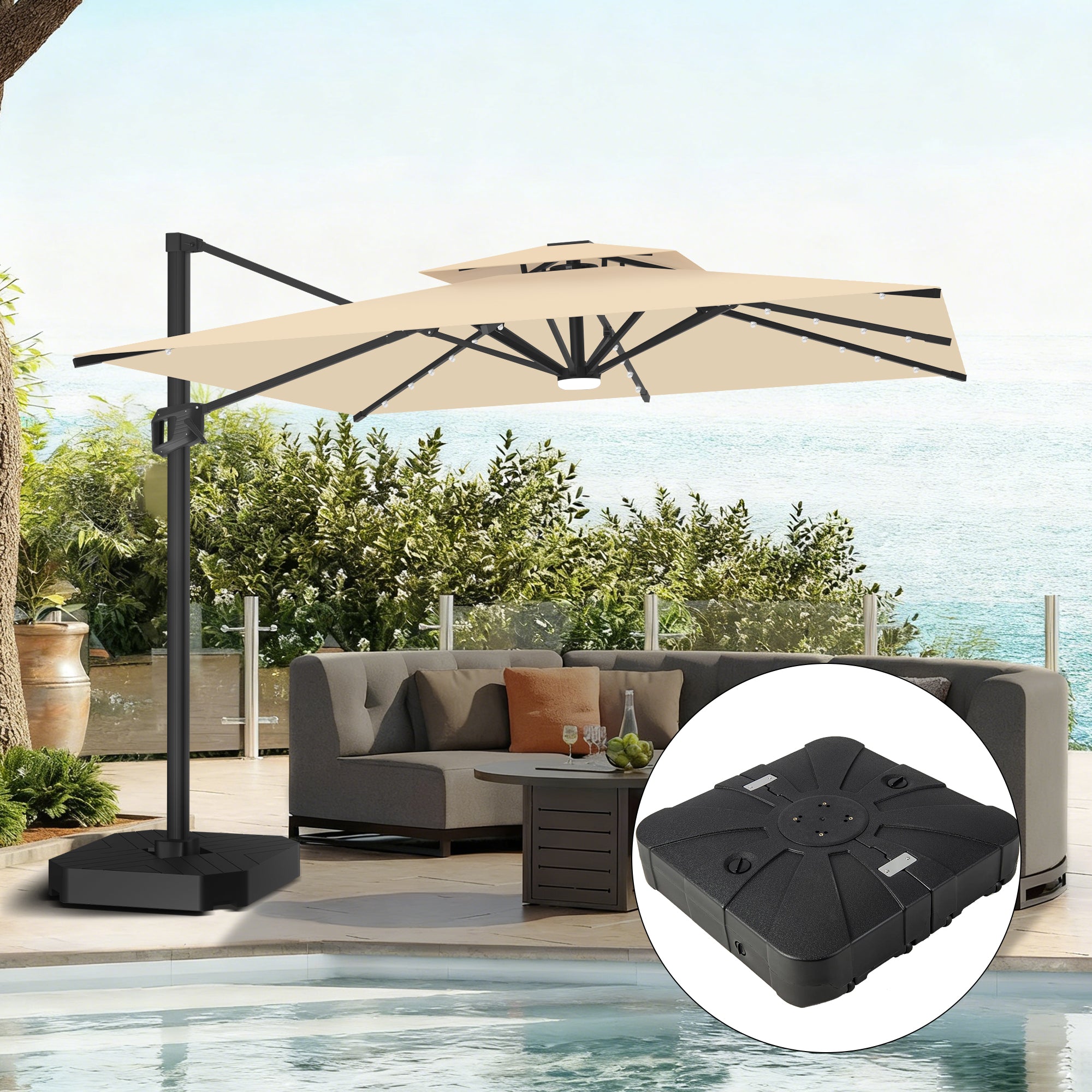 Sunvanta Auron Pro Cantilever Umbrella with Built-In LED Lighting and Reinforced Aluminum Frame for Patio & Garden Use