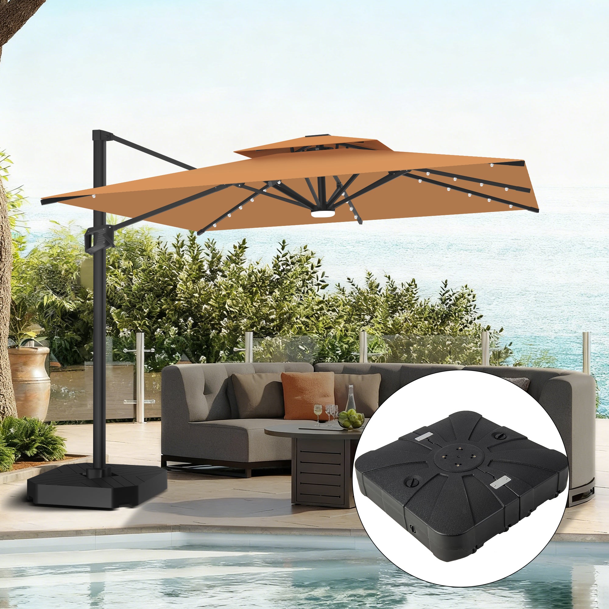 Sunvanta Auron Pro Cantilever Umbrella with Built-In LED Lighting and Reinforced Aluminum Frame for Patio & Garden Use