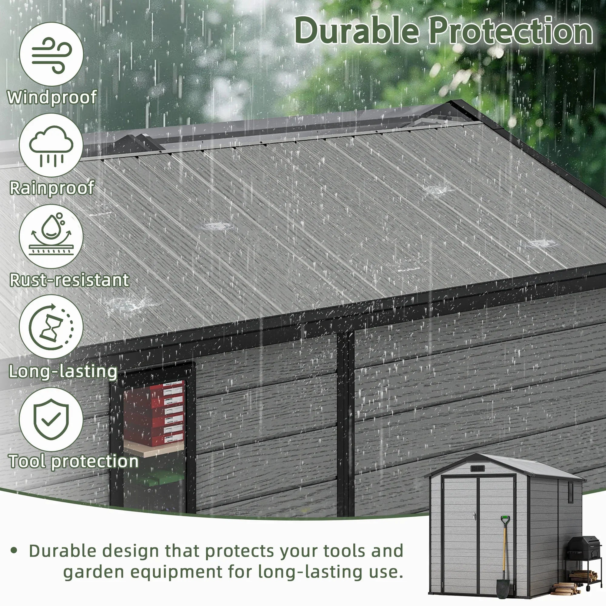 Sunvanta 6×8 ft Outdoor Resin Storage Shed with Floor Garden Storage House for Tools, Bikes, Lawn Equipment, Weather-Resistant Shed