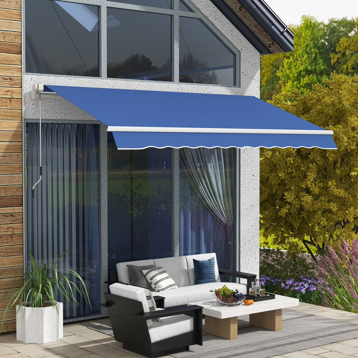 12 × 10 ft Retractable Awning with Manual Crank – UV-Resistant Canopy for Patio & Balcony