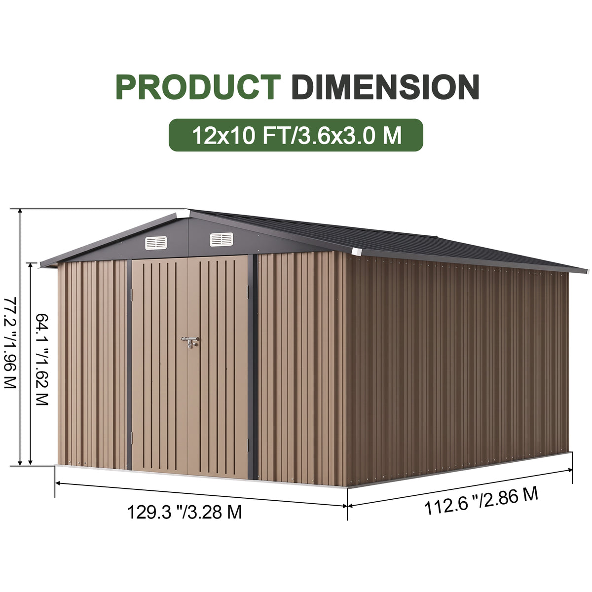 Sunvanta Galvanized Steel Garden Shed, Outdoor Storage Shed with Gable Roof, Backyard Tool Shed for Lawn Equipment, Bikes & Gardening Tools