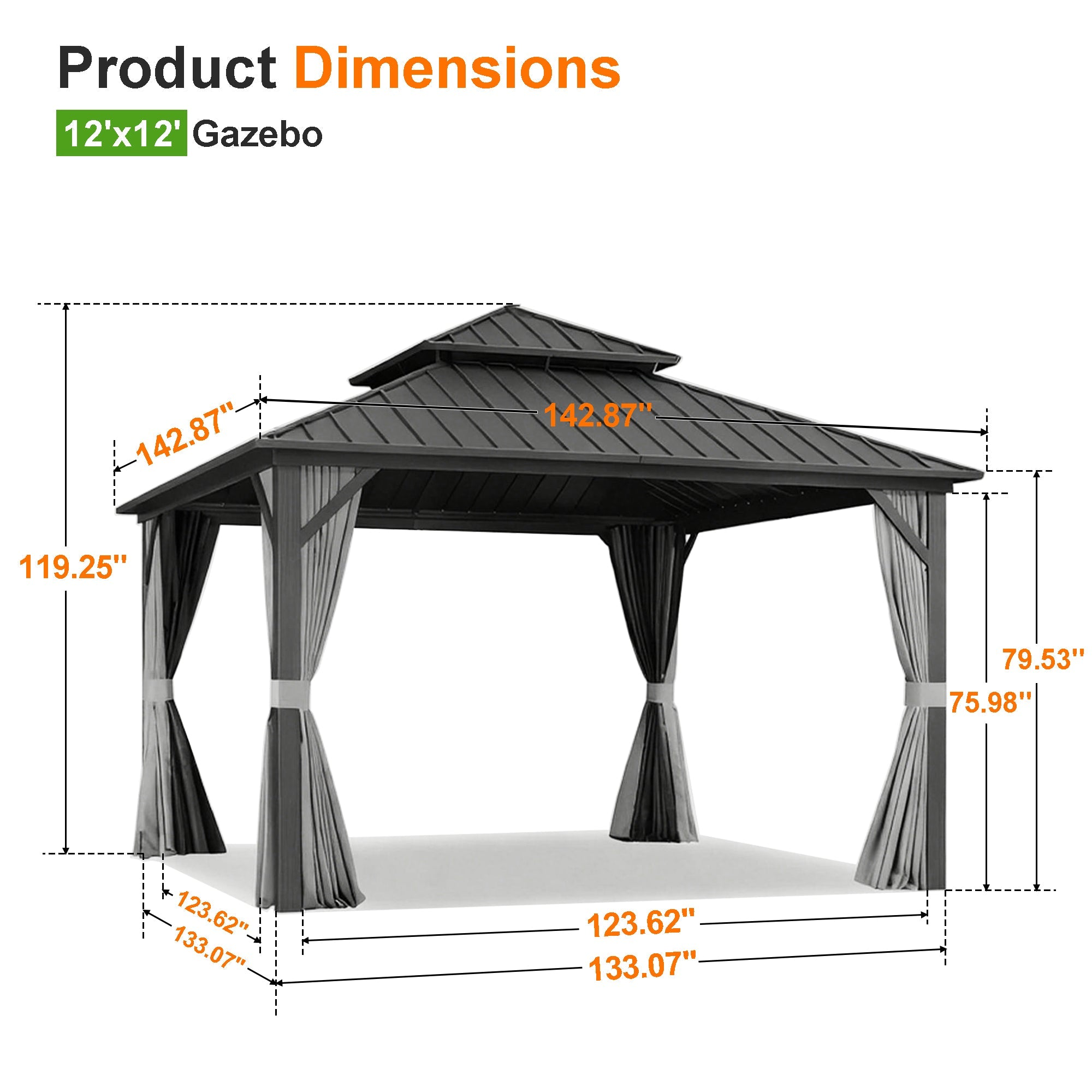 Sunvanta Haven Luxury Hardtop Gazebo with 4.7” × 4.7” Reinforced Aluminum Posts, Integrated Drainage System, Curtains & Netting for Patio & Backyard Use