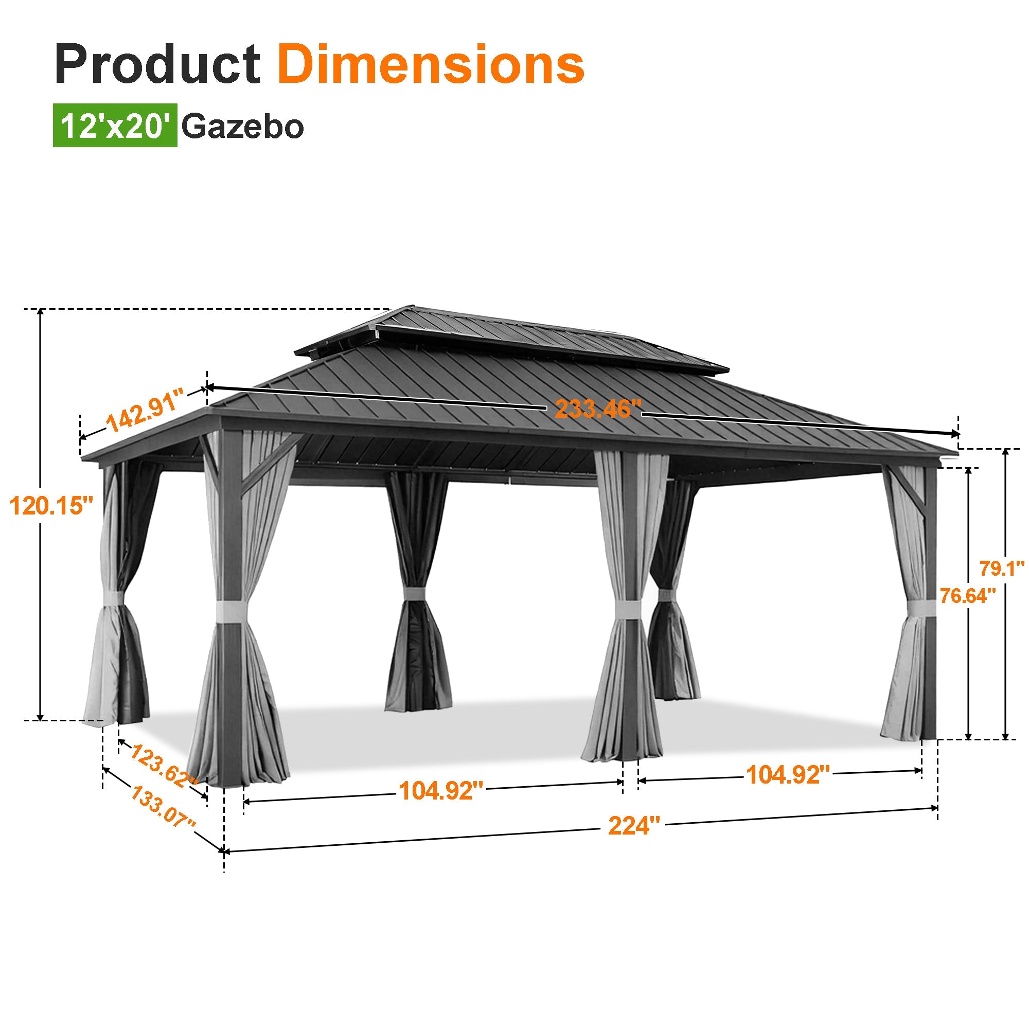 Sunvanta Haven Luxury Hardtop Gazebo with 4.7” × 4.7” Reinforced Aluminum Posts, Integrated Drainage System, Curtains & Netting for Patio & Backyard Use