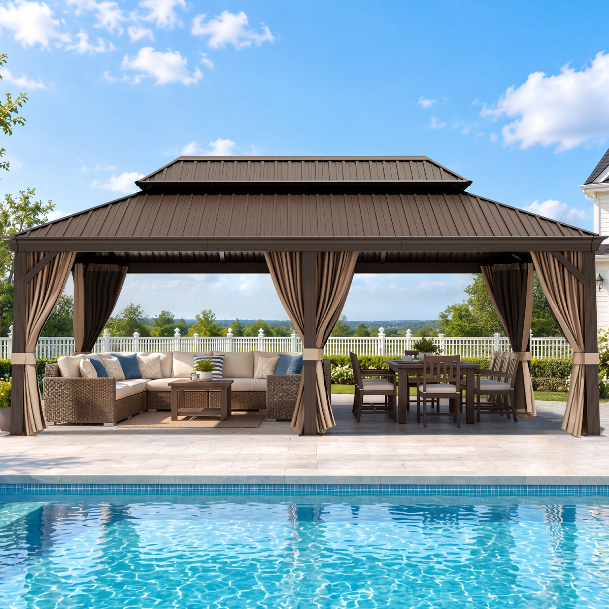 Sunvanta Haven Luxury Hardtop Gazebo with 4.7” × 4.7” Reinforced Aluminum Posts, Integrated Drainage System, Curtains & Netting for Patio & Backyard Use