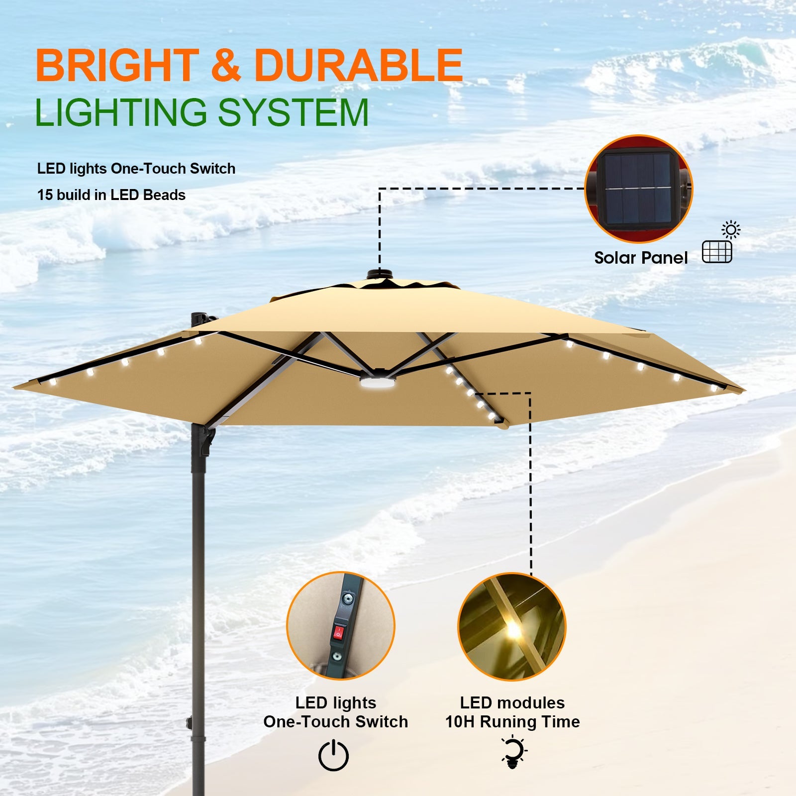 Sunvanta Auron Pro Round Cantilever Patio Umbrella with Solar LED Lights