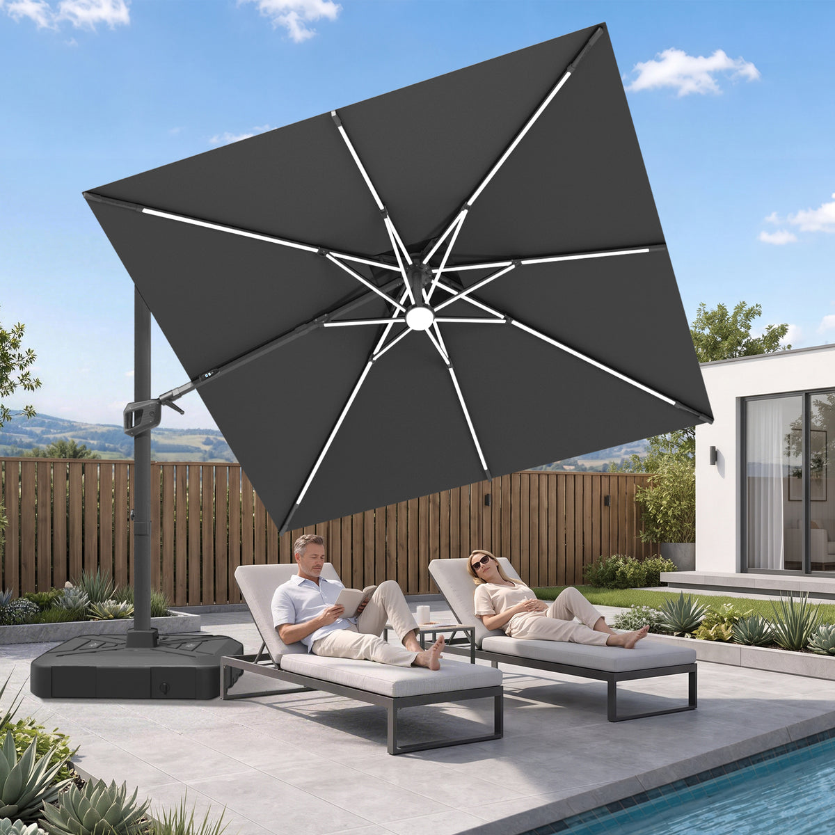Sunvanta Auron Signature Rotating Cantilever Patio Umbrella with Adjustable Tilt | Large Outdoor Shade Umbrella for Garden, Deck & Poolside,  Includes Free Premium Cover