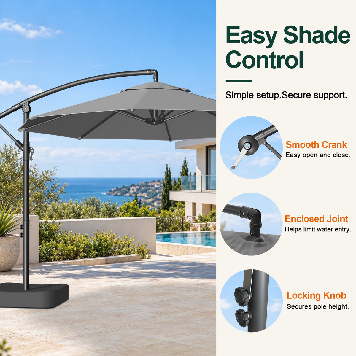 Sunvanta Heavy Duty 10FT Cantilever Umbrella with Base – Premium Outdoor Shade for Patio, Backyard & Deck Living