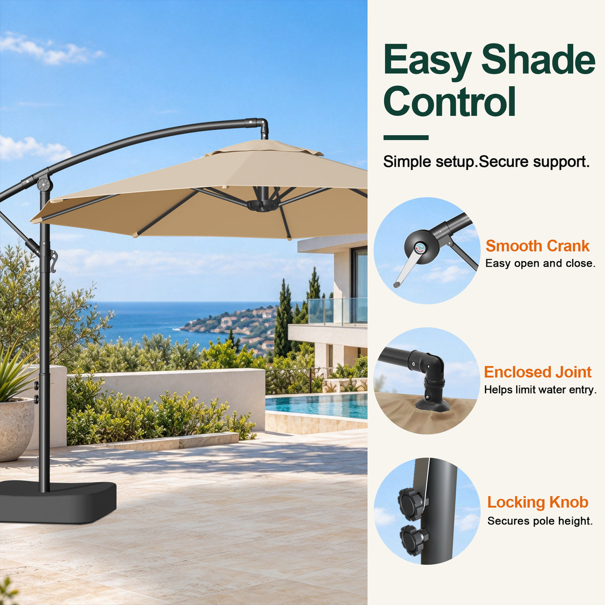 Sunvanta Heavy Duty 10FT Cantilever Umbrella with Base – Premium Outdoor Shade for Patio, Backyard & Deck Living