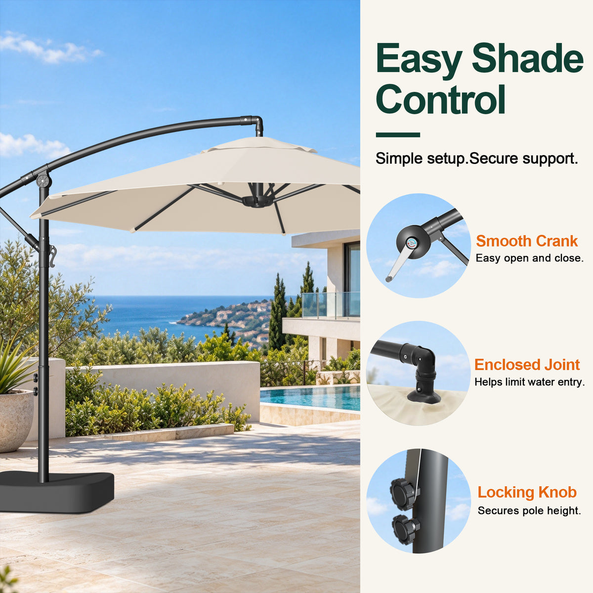 Sunvanta Heavy Duty 10FT Cantilever Umbrella with Base – Premium Outdoor Shade for Patio, Backyard & Deck Living