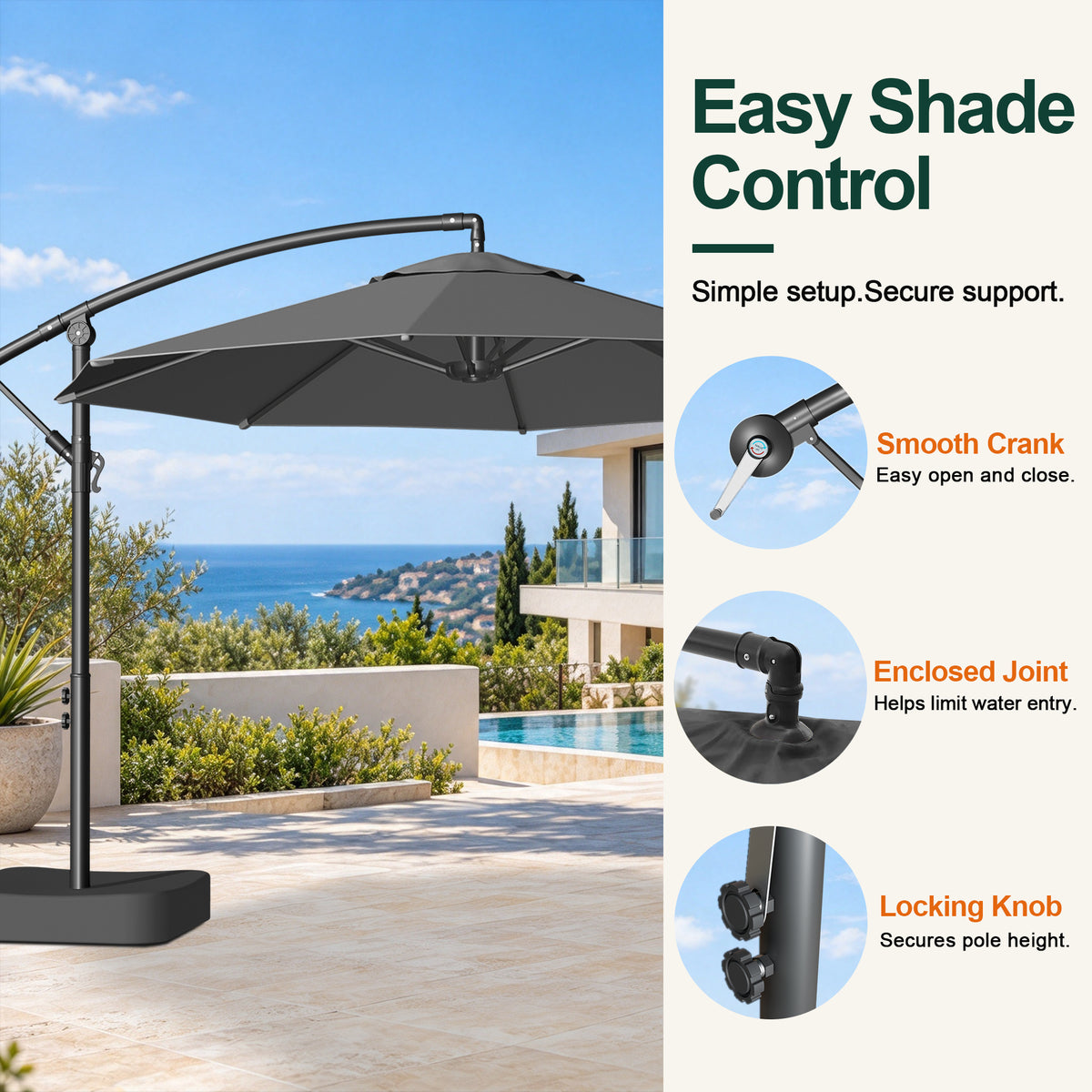 Sunvanta Heavy Duty 10FT Cantilever Umbrella with Base – Premium Outdoor Shade for Patio, Backyard & Deck Living