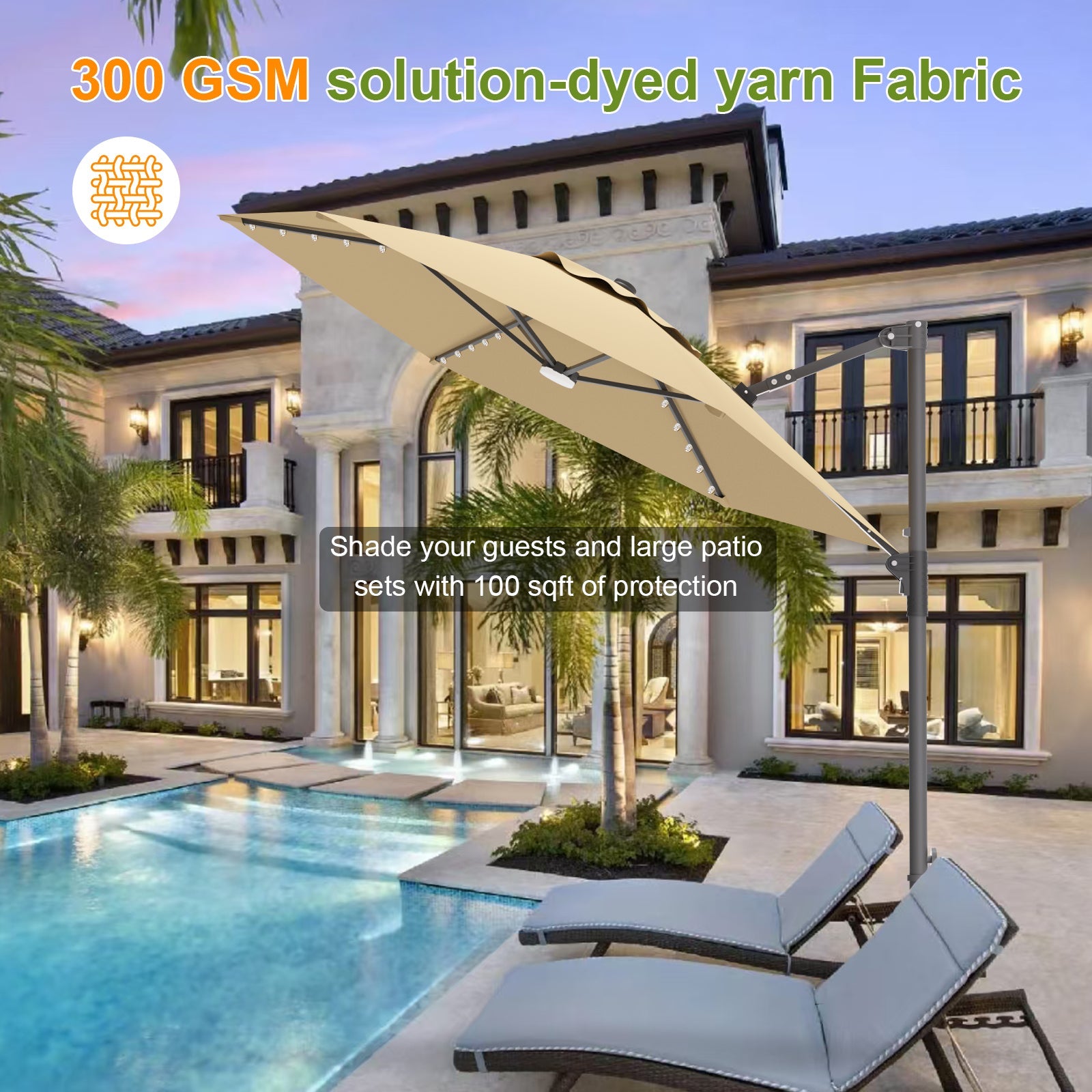 Sunvanta Auron Pro Round Cantilever Patio Umbrella with Solar LED Lights