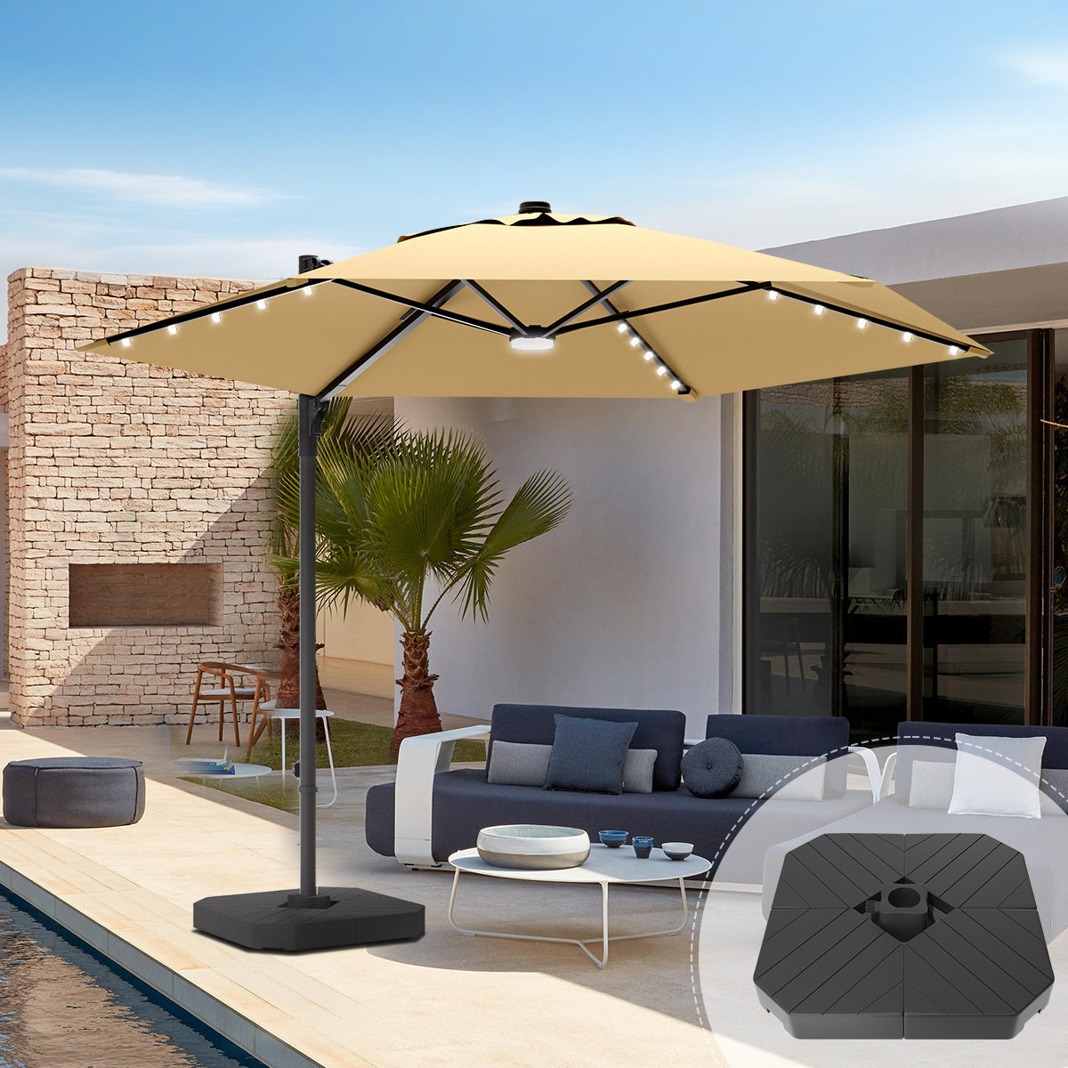 Sunvanta Auron Pro Round Cantilever Patio Umbrella with Solar LED Lights