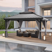 Sunvanta Haven 10 × 14 ft Aluminum Hardtop Gazebo – Ventilated Roof with Curtains for Patio & Backyard
