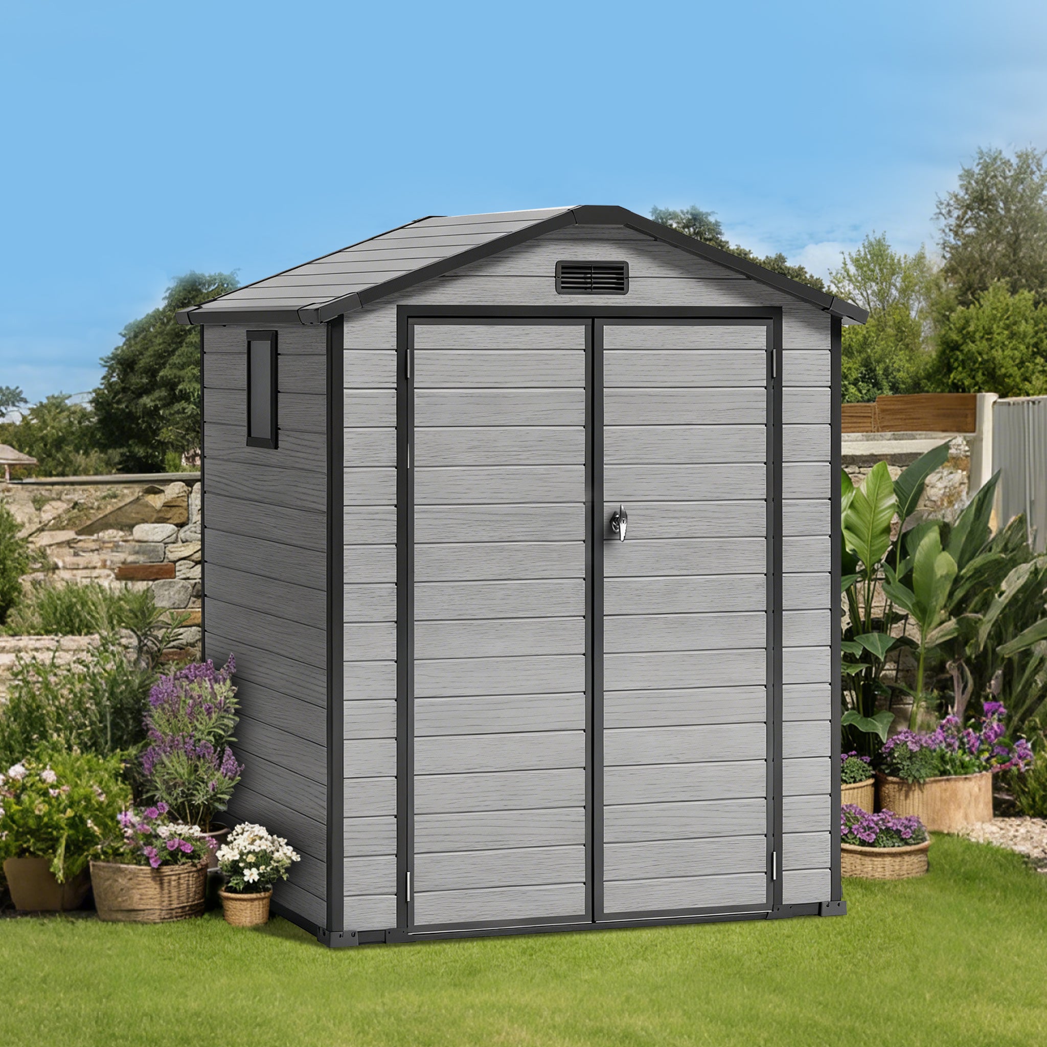 Sunvanta YardVault Resin Storage Shed with Floor – Outdoor Storage for Tools, Bikes & Garden Equipment