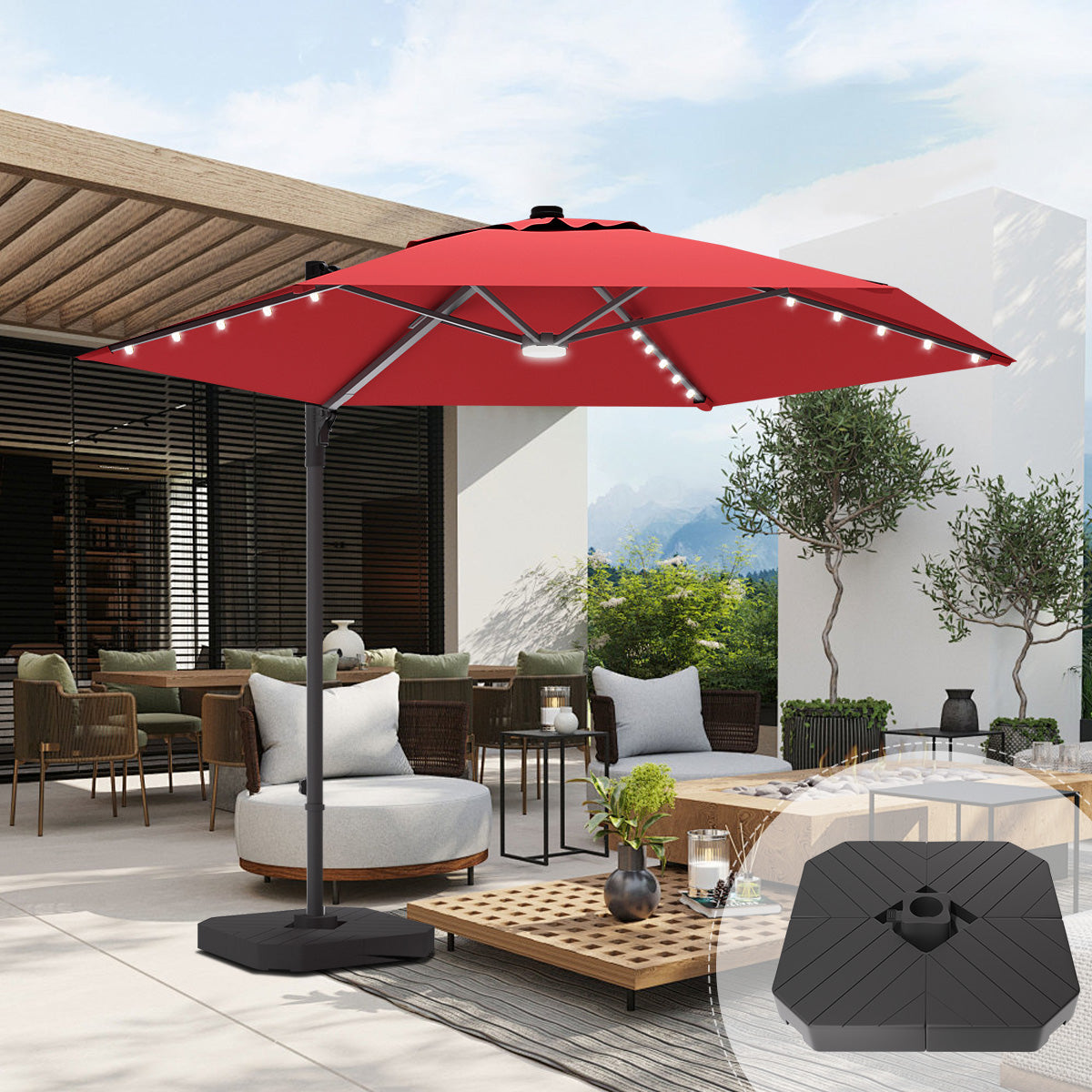 Sunvanta Auron Pro Round Cantilever Patio Umbrella with Solar LED Lights