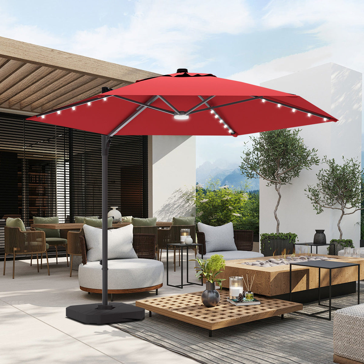 Sunvanta Auron Pro Round Cantilever Patio Umbrella with Solar LED Lights