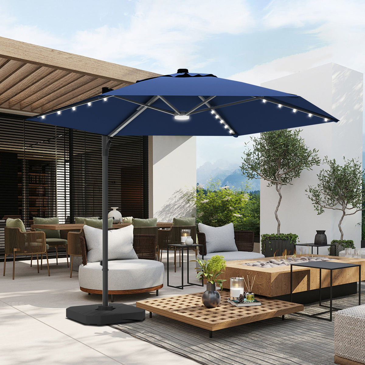 Sunvanta Auron Pro Round Cantilever Patio Umbrella with Solar LED Lights