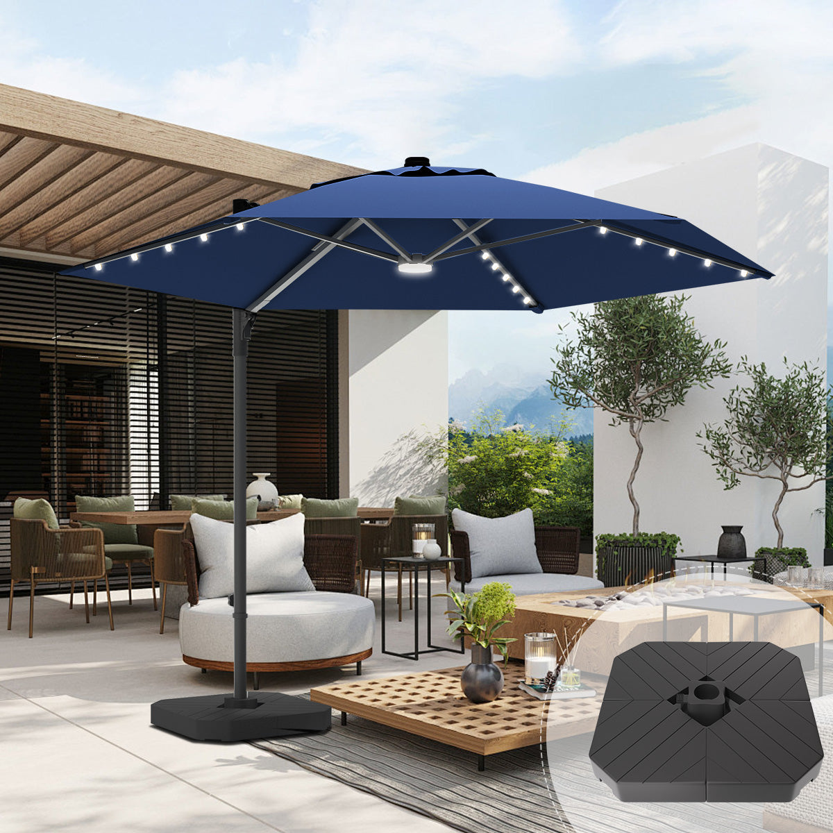 Sunvanta Auron Pro Round Cantilever Patio Umbrella with Solar LED Lights