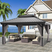 Sunvanta Haven™ 10 × 12 ft Grey Hardtop Gazebo – Aluminum Outdoor Shelter with Ventilated Roof & Curtains