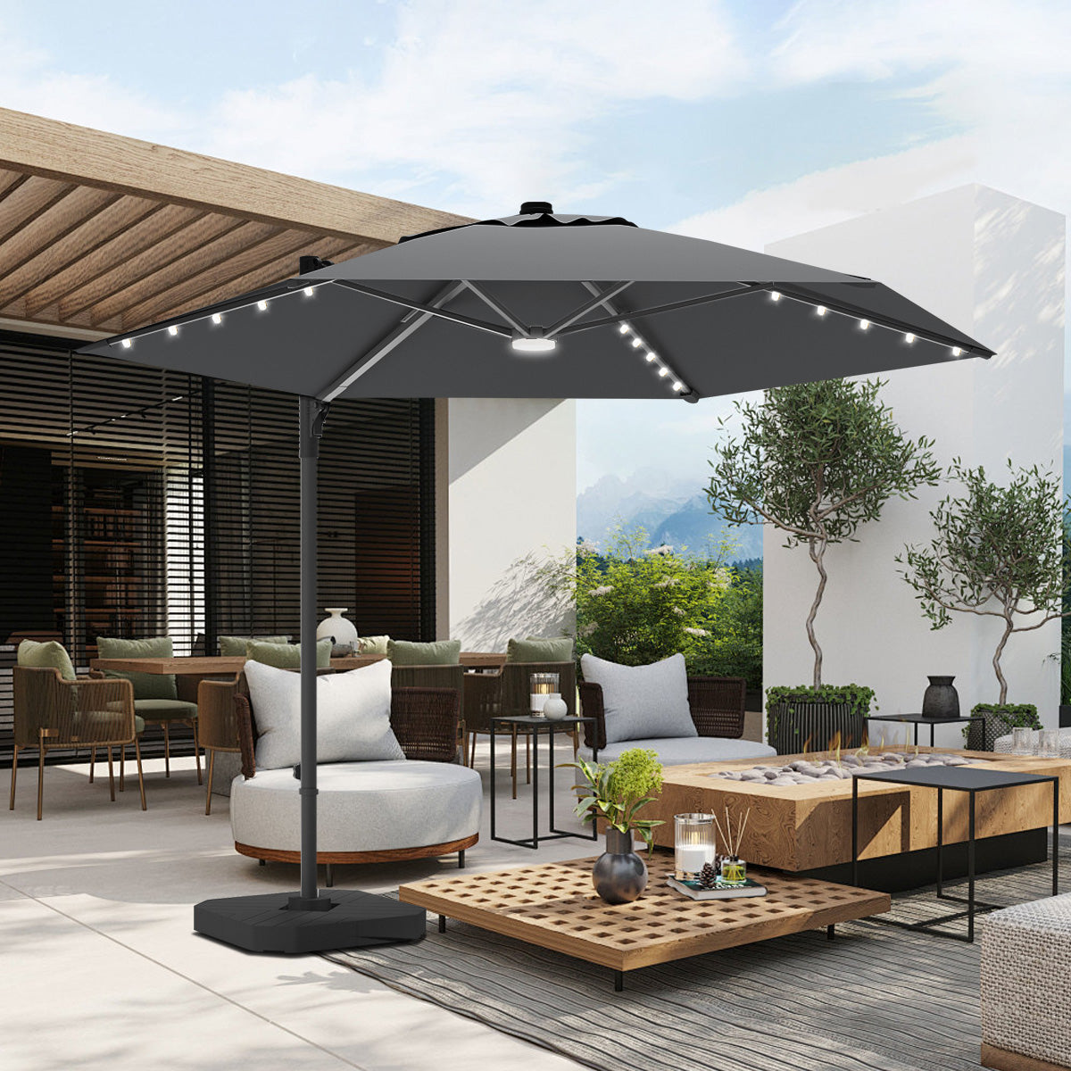 Sunvanta Auron Pro Round Cantilever Patio Umbrella with Solar LED Lights