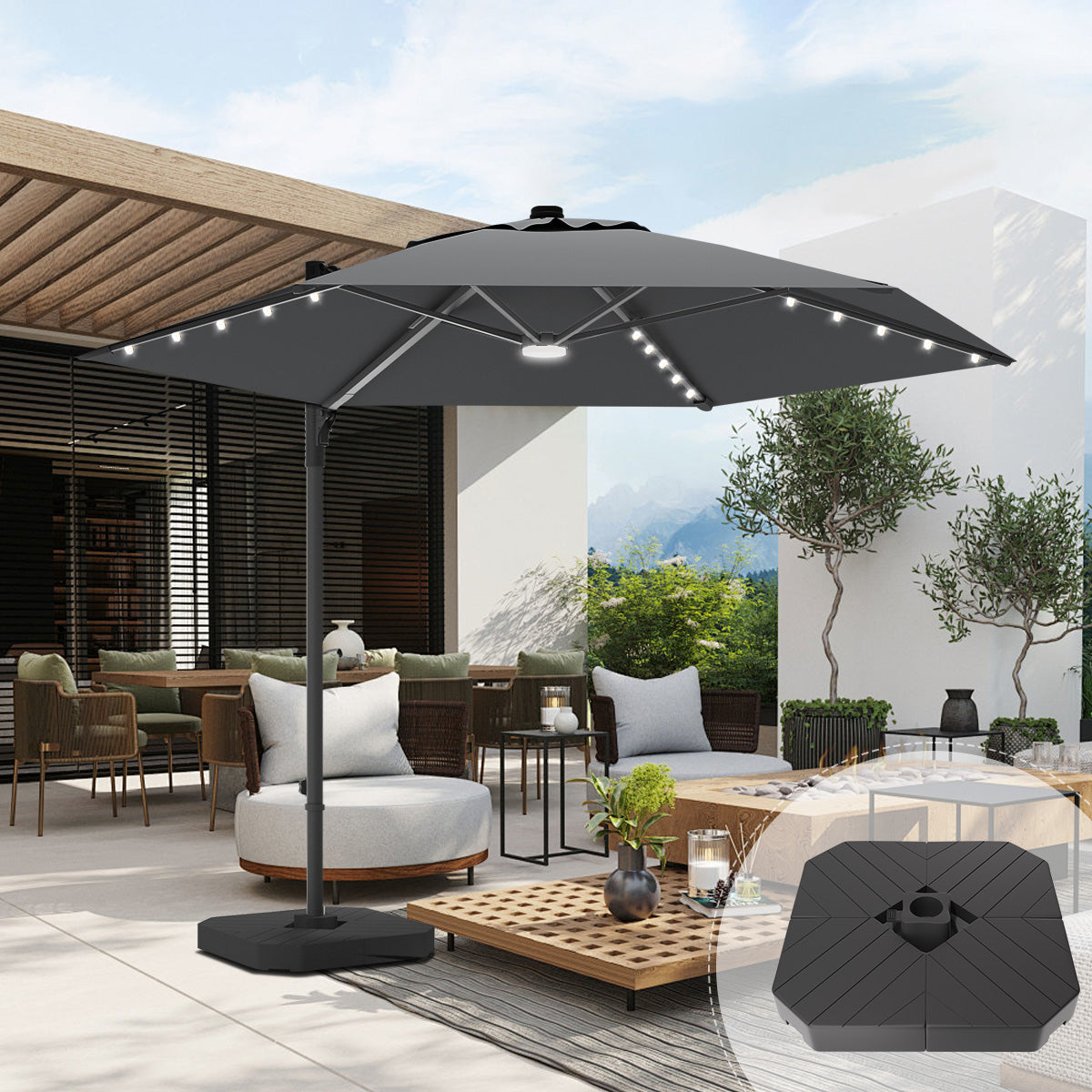 Sunvanta Auron Pro Round Cantilever Patio Umbrella with Solar LED Lights