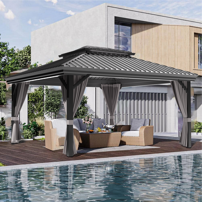 Sunvanta Haven 12 × 16 ft Aluminum Hardtop Gazebo – Ventilated Roof with Side Drapes for Patio & Backyard