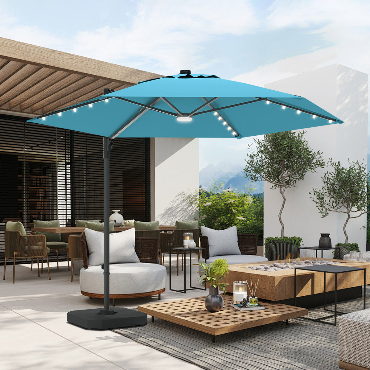 Sunvanta Auron Pro Round Cantilever Patio Umbrella with Solar LED Lights