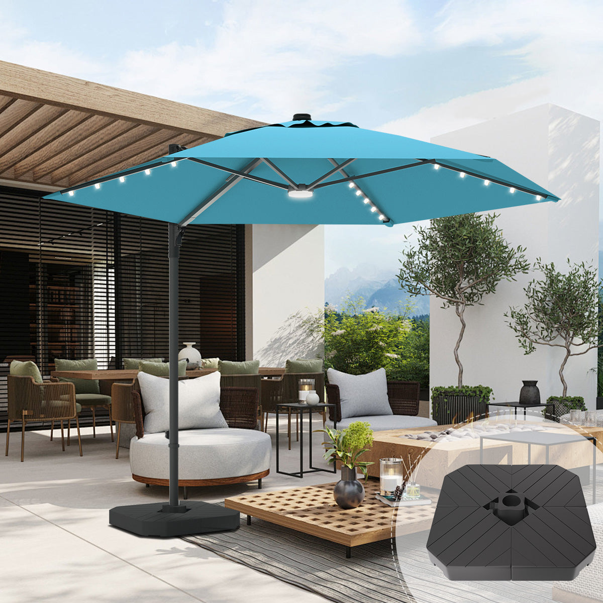 Sunvanta Auron Pro Round Cantilever Patio Umbrella with Solar LED Lights