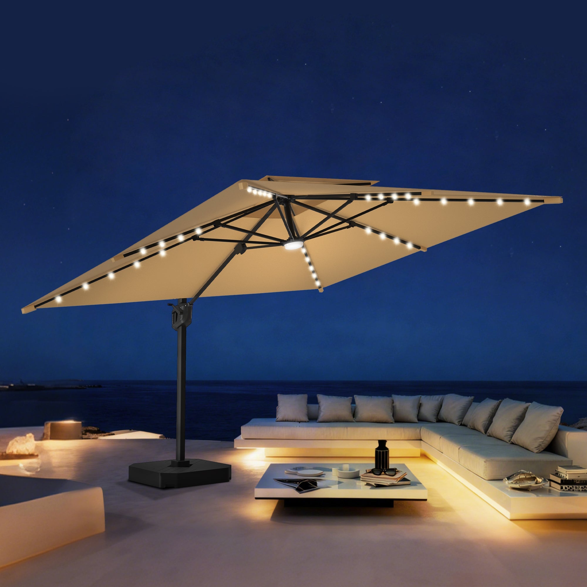 Sunvanta Auron Pro Cantilever Umbrella with Built-In LED Lighting and Reinforced Aluminum Frame for Patio & Garden Use