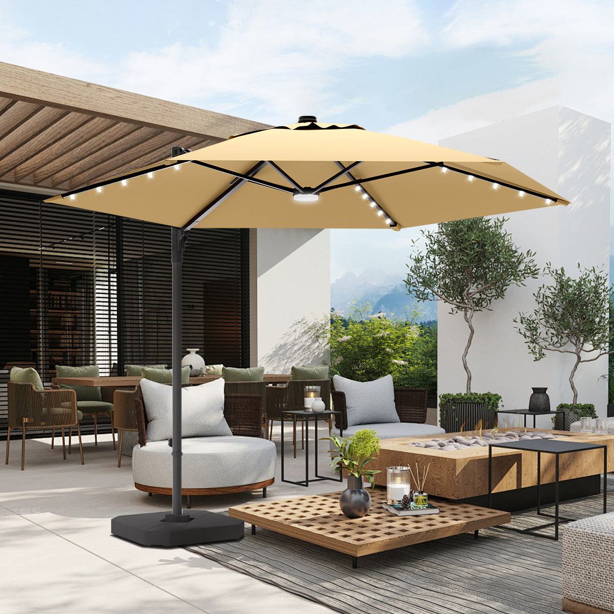 Sunvanta Auron Pro Round Cantilever Patio Umbrella with Solar LED Lights