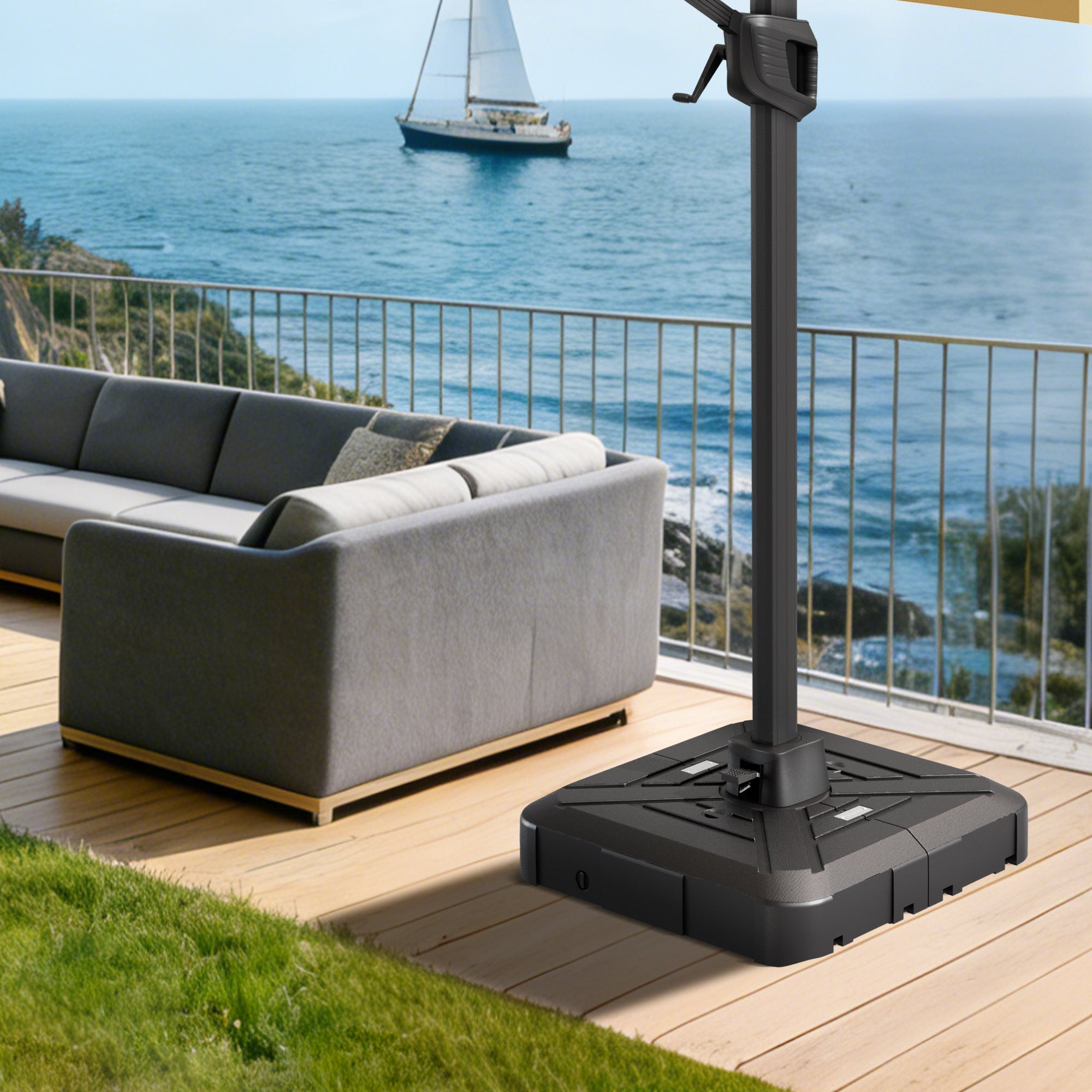 Sunvanta Auron Series Cantilever Umbrella Base with Wheels – 250–440 lb HDPE Refillable Outdoor Weight Stand
