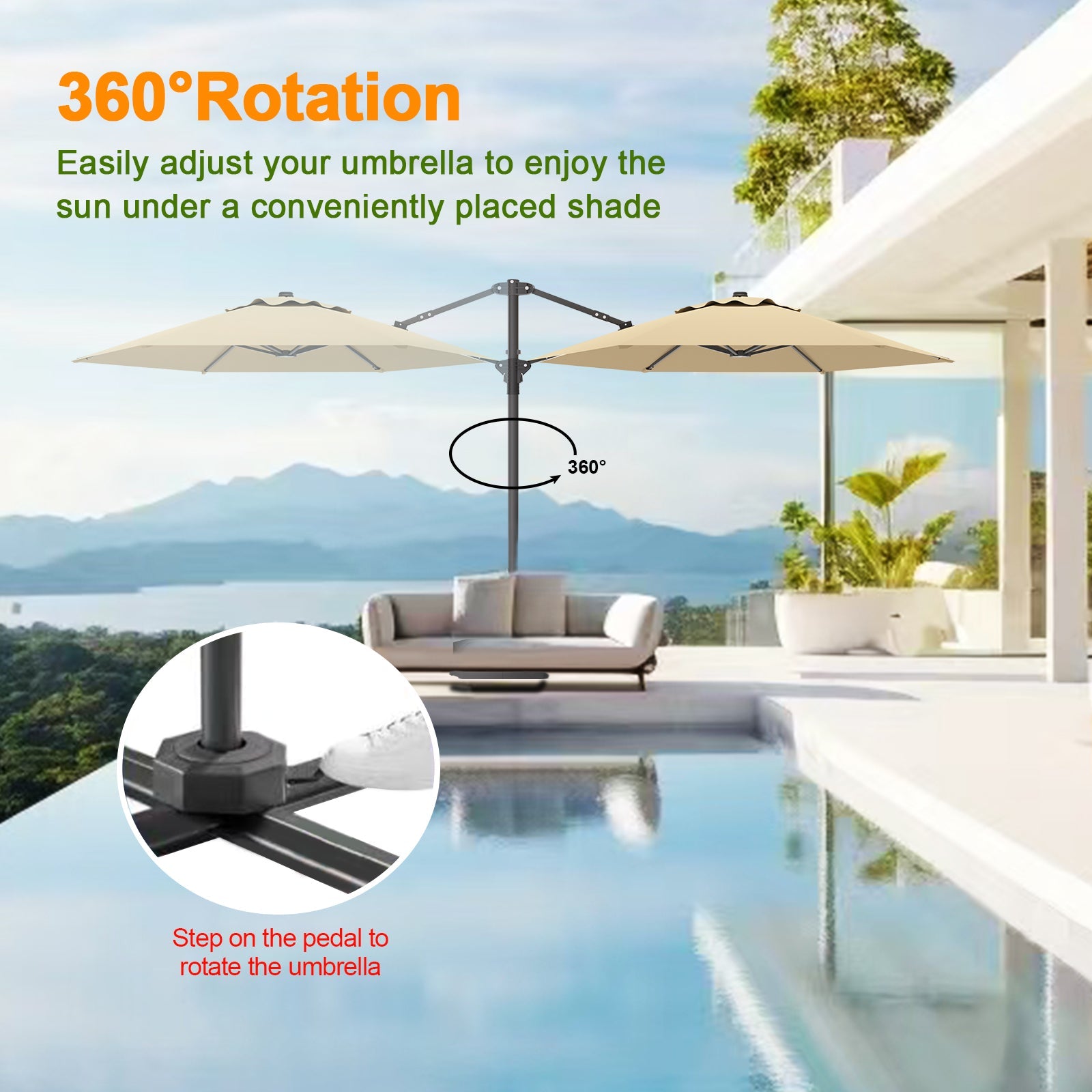 Sunvanta Auron Pro Round Cantilever Patio Umbrella with Solar LED Lights