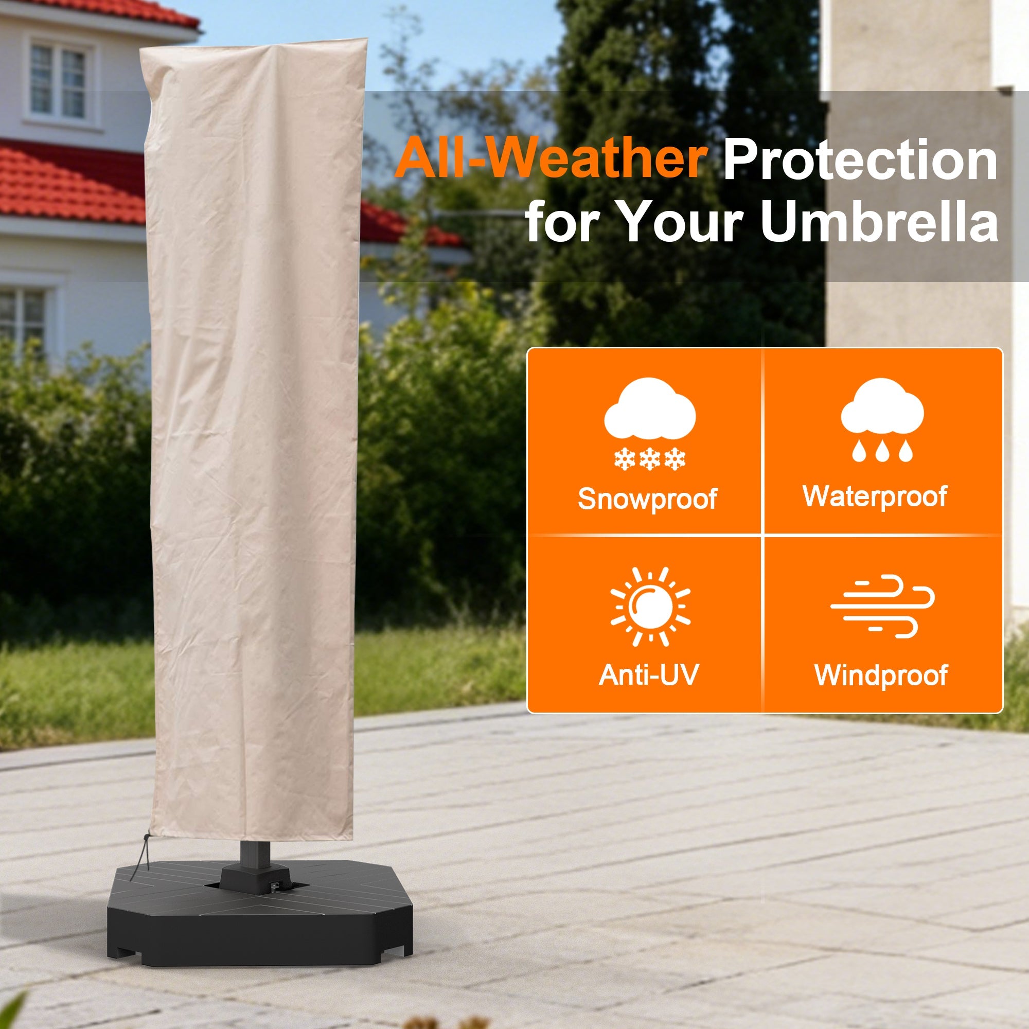 Sunvanta Outdoor Umbrella Cover for 9–13 ft Cantilever Patio Umbrellas Waterproof, UV-Resistant with Zipper & Rod