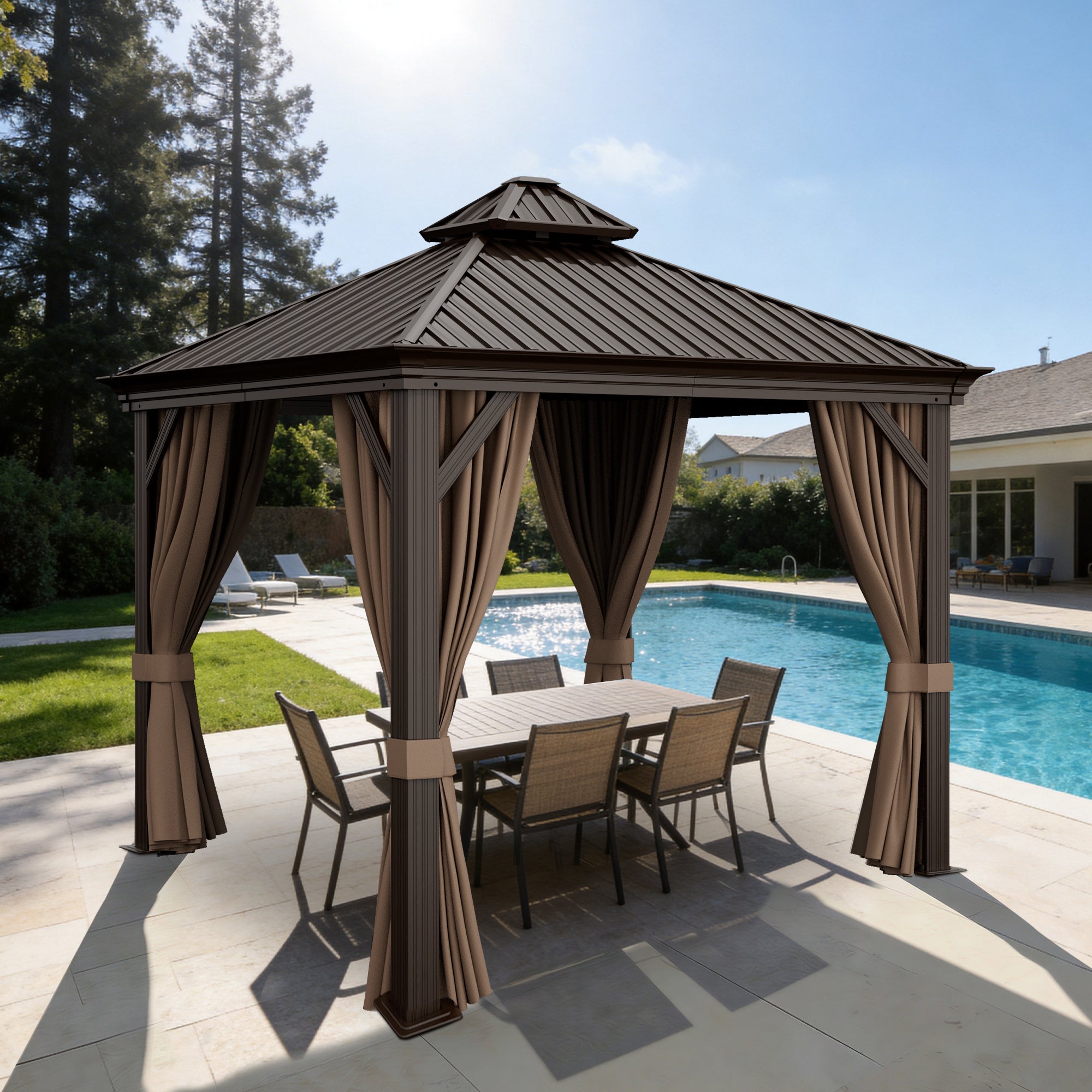 Sunvanta Haven Luxury Hardtop Gazebo with 4.7” × 4.7” Reinforced Aluminum Posts, Integrated Drainage System, Curtains & Netting for Patio & Backyard Use