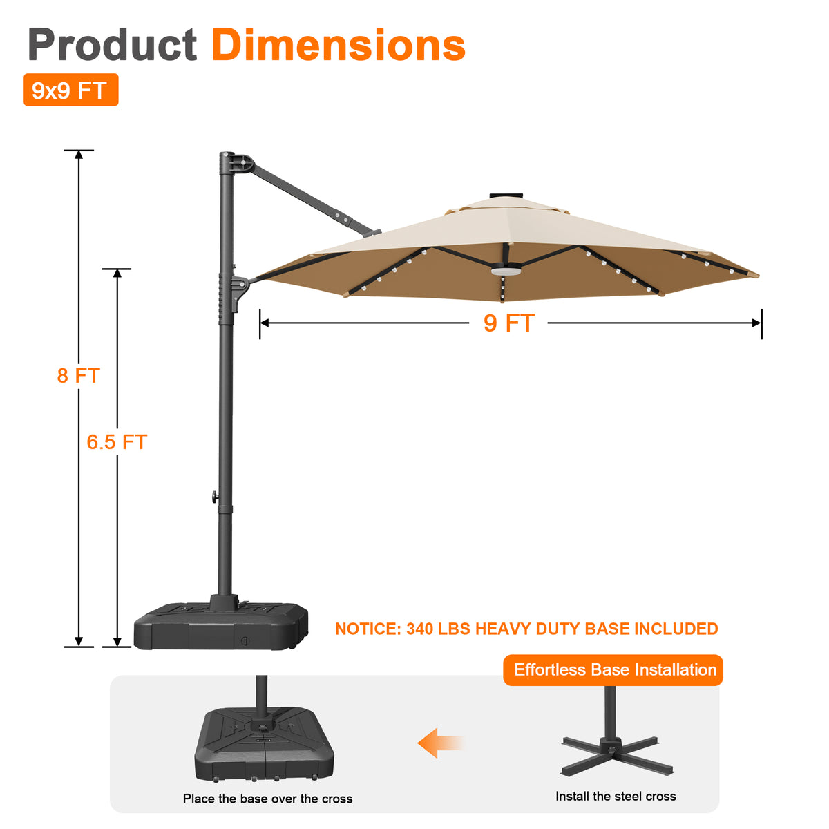 Sunvanta Auron Pro Round Cantilever Patio Umbrella with Solar LED Lights