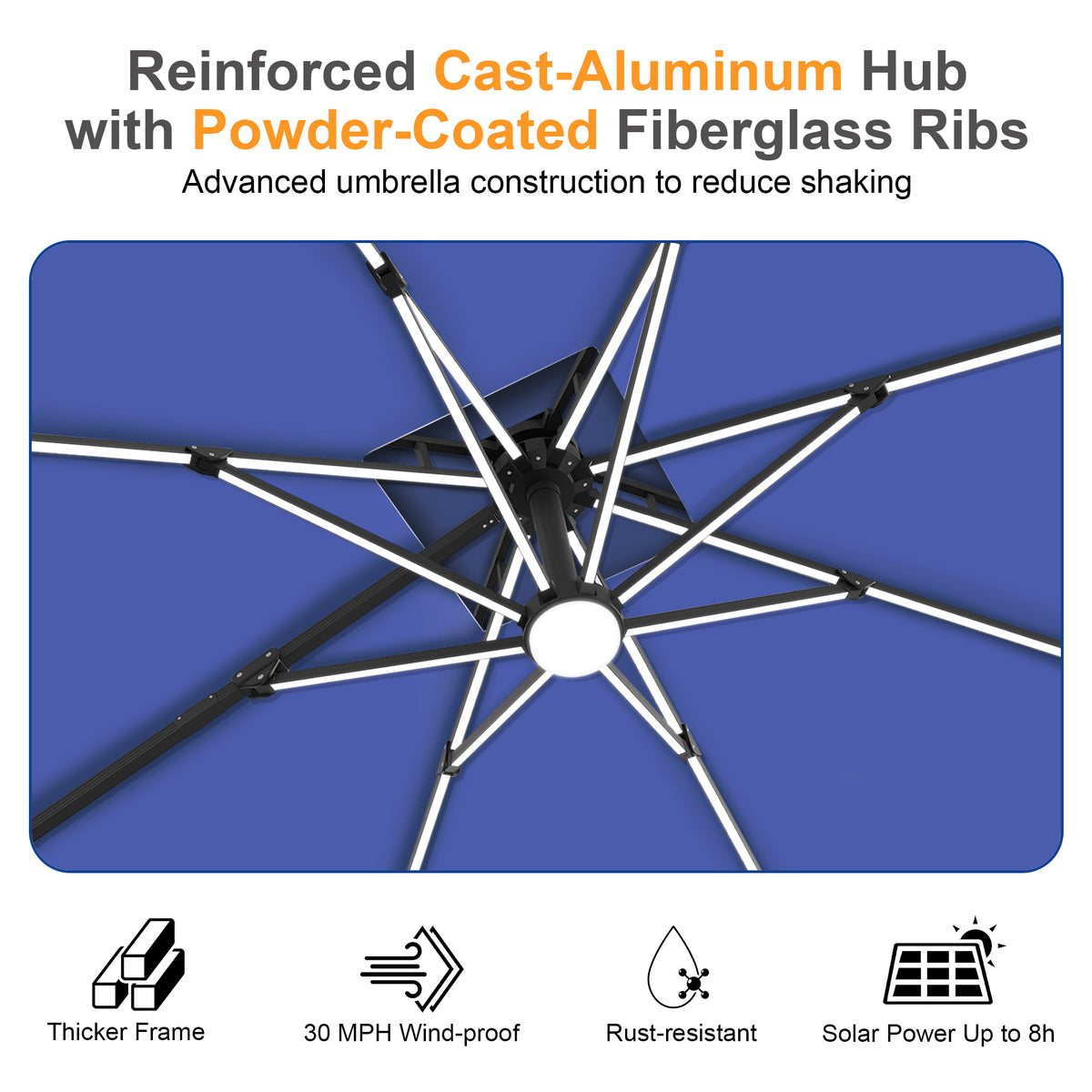 Sunvanta Auron Premium Cantilever Umbrella with Full-Rib LED Strip Lighting, Reinforced Fibreglass Ribs and Powder-Coated Aluminium Pole for Luxury Patio & Garden Shade