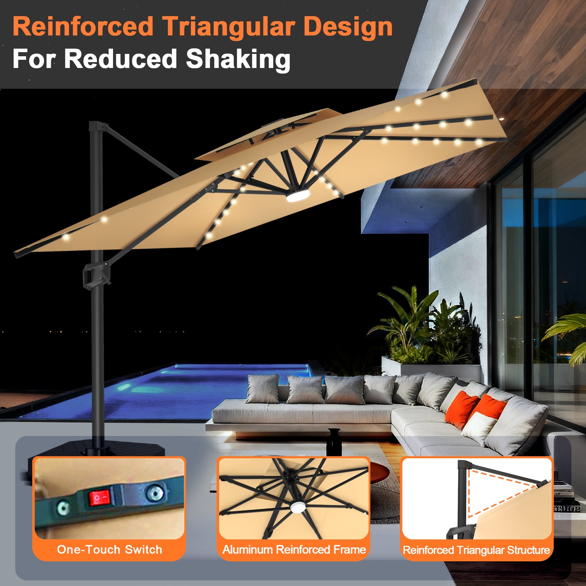 Sunvanta Auron Pro Cantilever Umbrella with Built-In LED Lighting and Reinforced Aluminum Frame for Patio & Garden Use