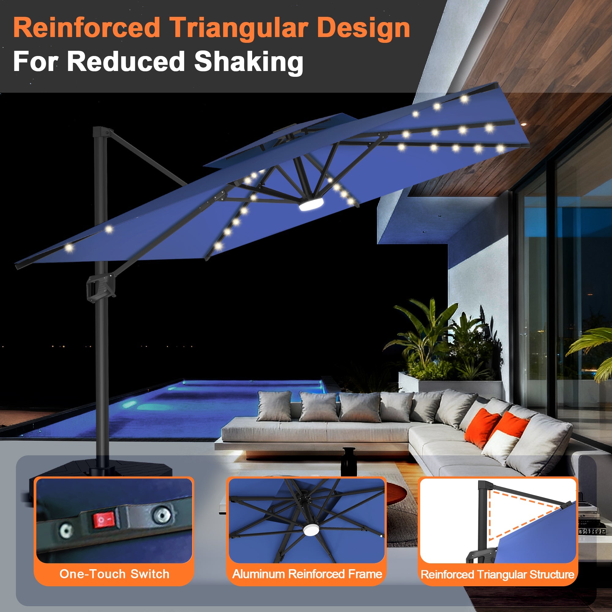 Sunvanta Auron Pro Cantilever Umbrella with Built-In LED Lighting and Reinforced Aluminum Frame for Patio & Garden Use