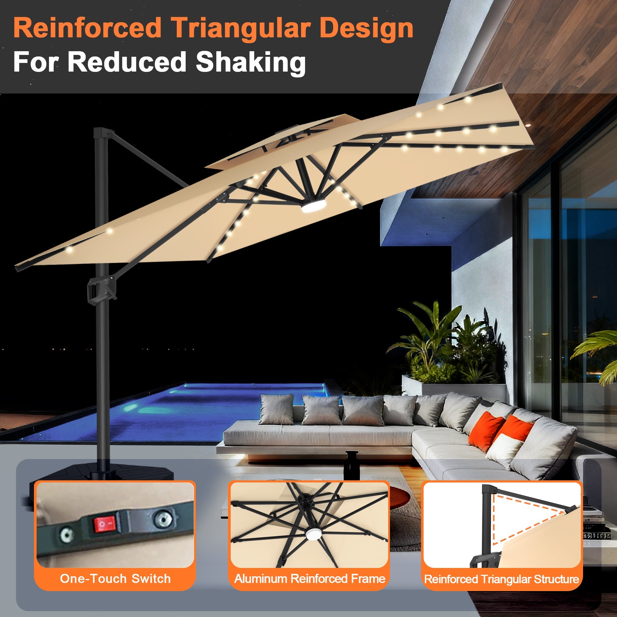 Sunvanta Auron Pro Cantilever Umbrella with Built-In LED Lighting and Reinforced Aluminum Frame for Patio & Garden Use