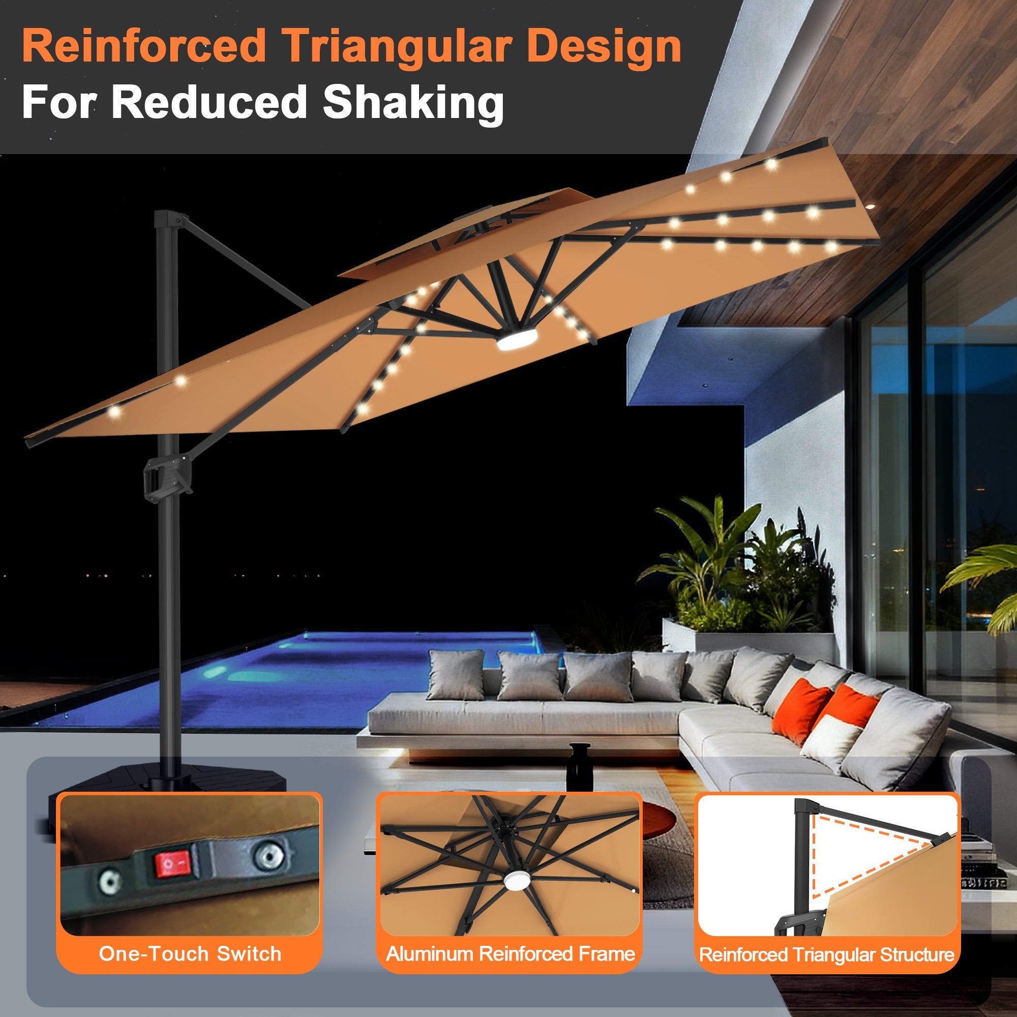 Sunvanta Auron Pro Cantilever Umbrella with Built-In LED Lighting and Reinforced Aluminum Frame for Patio & Garden Use